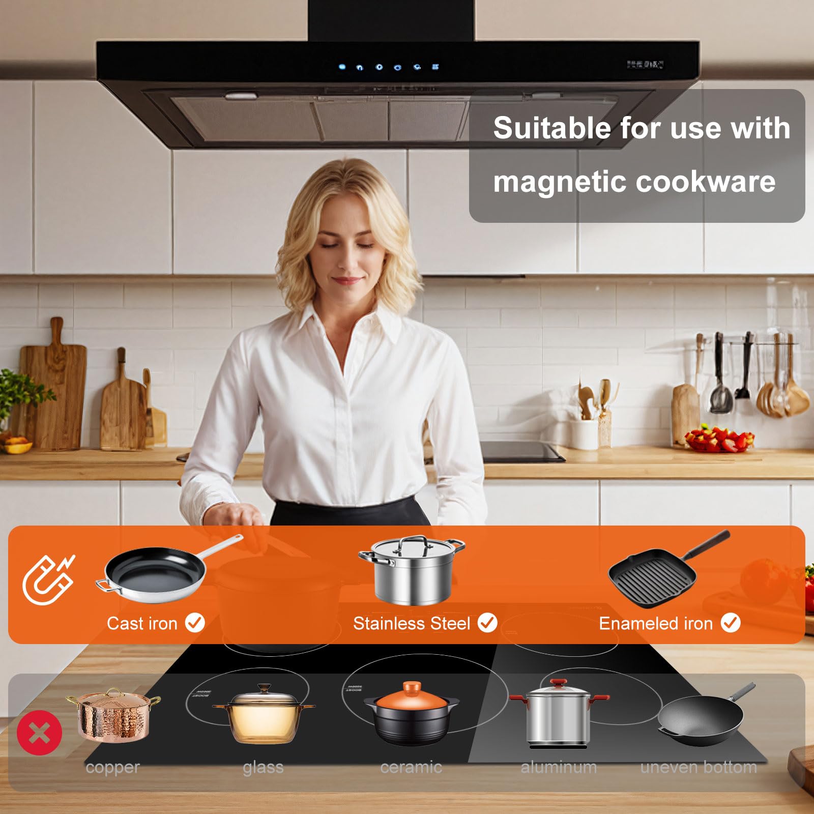 AMZCHEF 30 Inch 10600W Built-in Induction Cooktop with 5 Boost Burners - 9 Power Levels, Slide Touchscreen Control, Child Safety Lock, Independent Timer - 240V No Plug - Perfect for Home Kitchen, Restaurant & Commercial Cooking