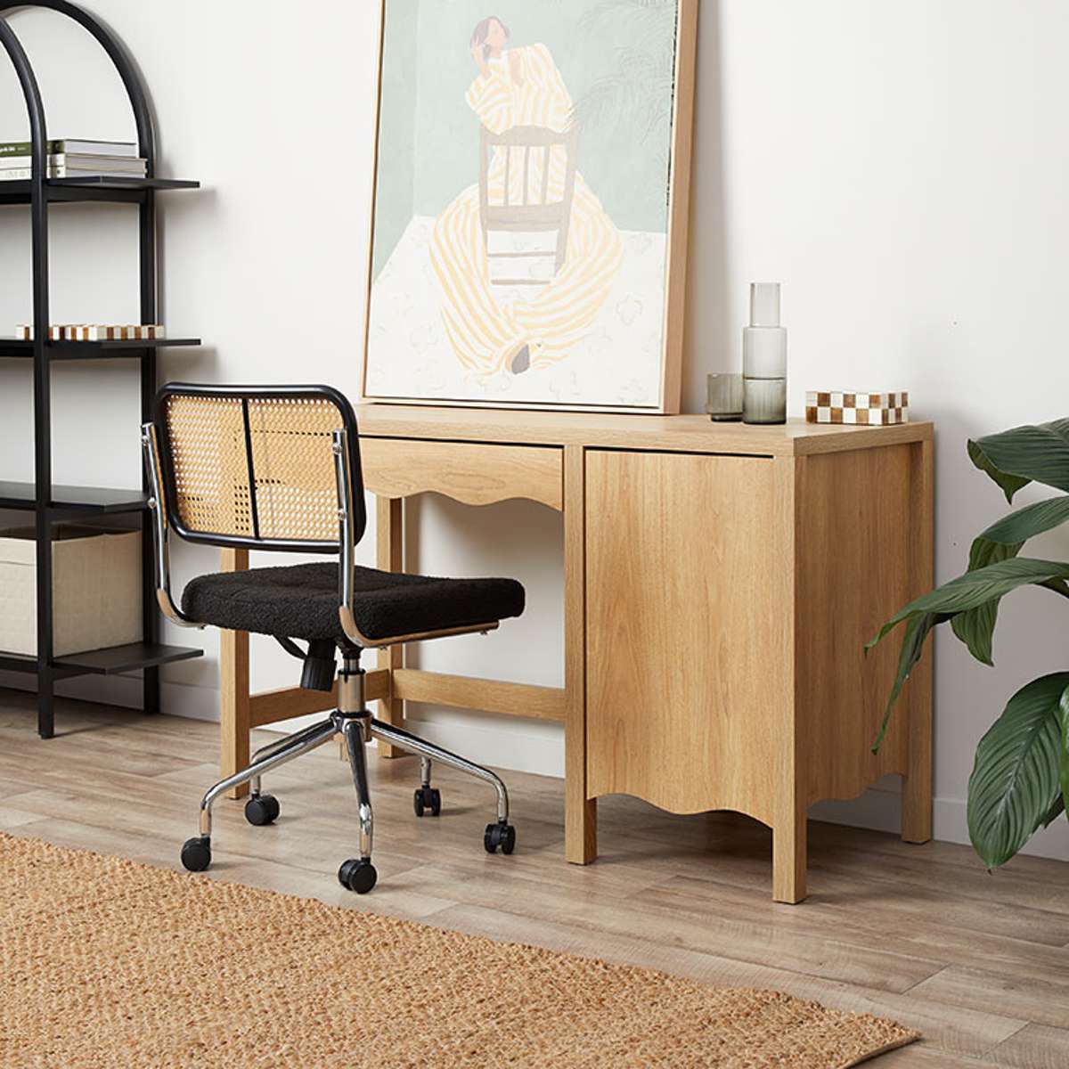 Premium Asher Rattan Office Chair - Black/Natural Wicker Design for Home & Office Workspace - Ergonomic Comfort for Long Hours