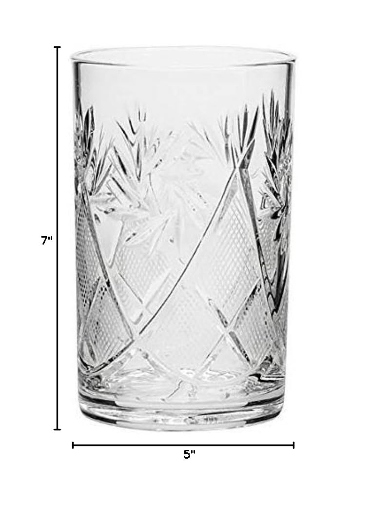 Russian Cut Crystal Tempered Glasses Set of 6 - Vintage USSR Glassware for Tea & Coffee | Fits Metal Podstakannik Holder | Heat & Cold Resistant Drinkware for Home, Restaurant & Gift Use