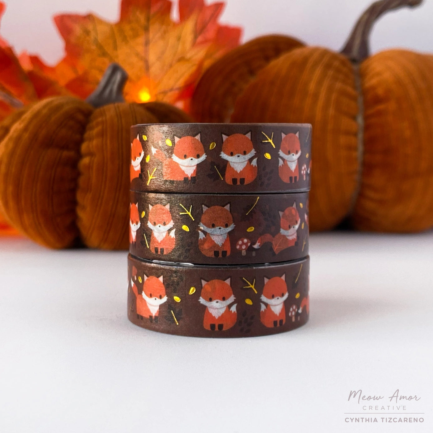 Autumn Fox Gold Foil Washi Tape - Decorative Japanese Paper Tape for Scrapbooking, Bullet Journaling, Gift Wrapping & DIY Crafts
