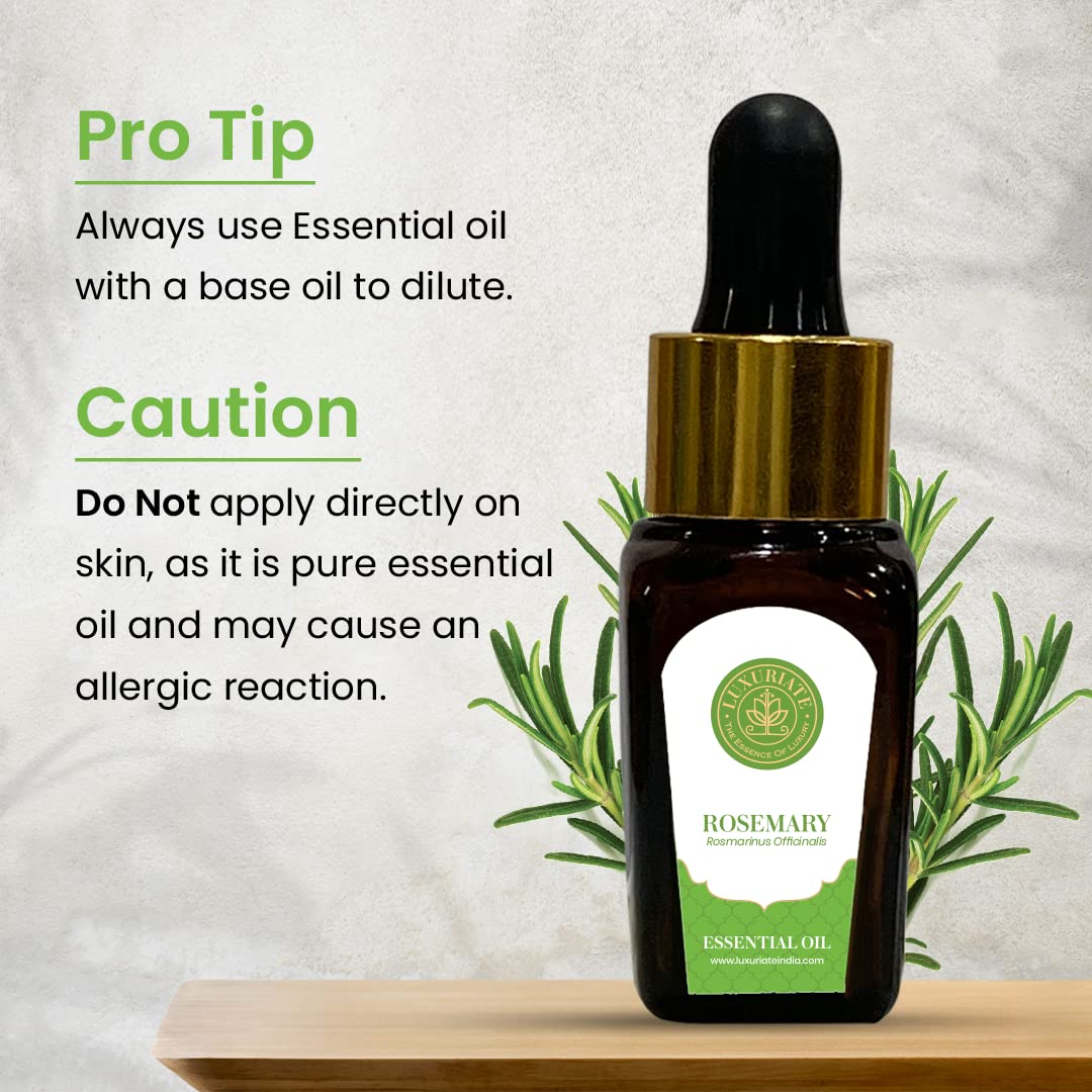 LUXURIATE 100% Pure Natural Rosemary Essential Oil for Hair Growth, Skin Care & Acne Treatment - Aromatherapy Oil for Diffusers, Home Fragrance (10ml) - Perfect for Spa, Massage & Relaxation