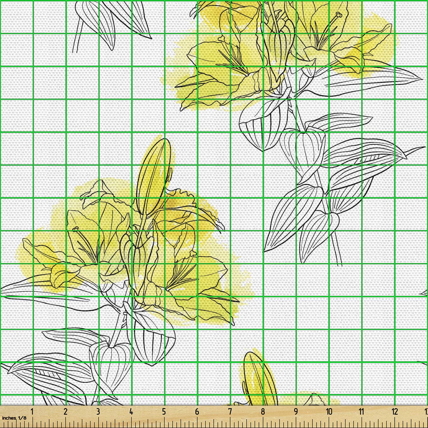 Ambesonne Floral Fabric - Lily Flowers Sketch for Upholstery & Home Decor | Gardening & Summer Decor