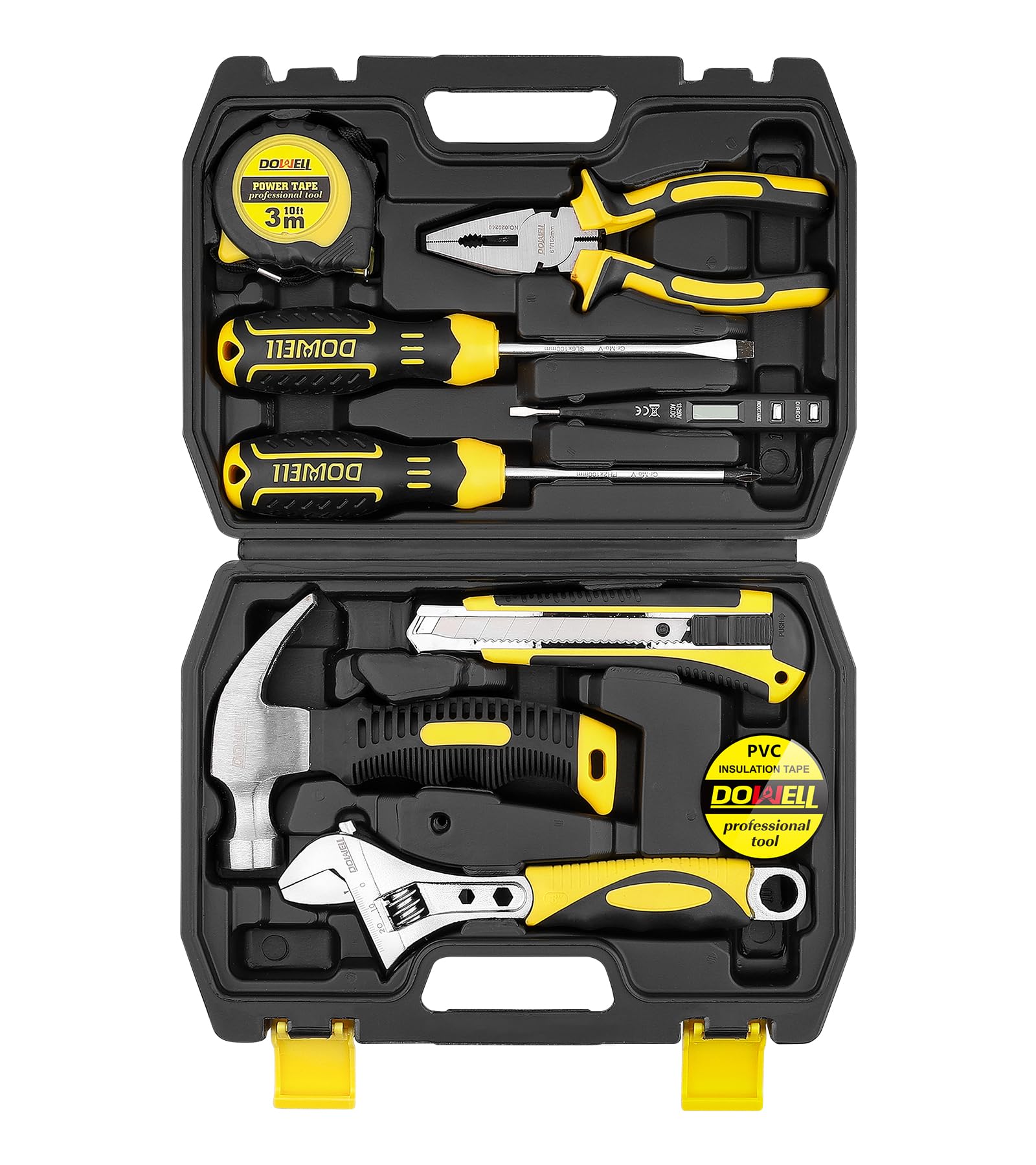 DOWELL 10-Piece Mini Portable Tool Kit with Plastic Storage Case - Compact Hand Tool Set for Home Repair, DIY Projects & Emergency Fixes - Perfect for Household Maintenance, Car Repairs & Crafting