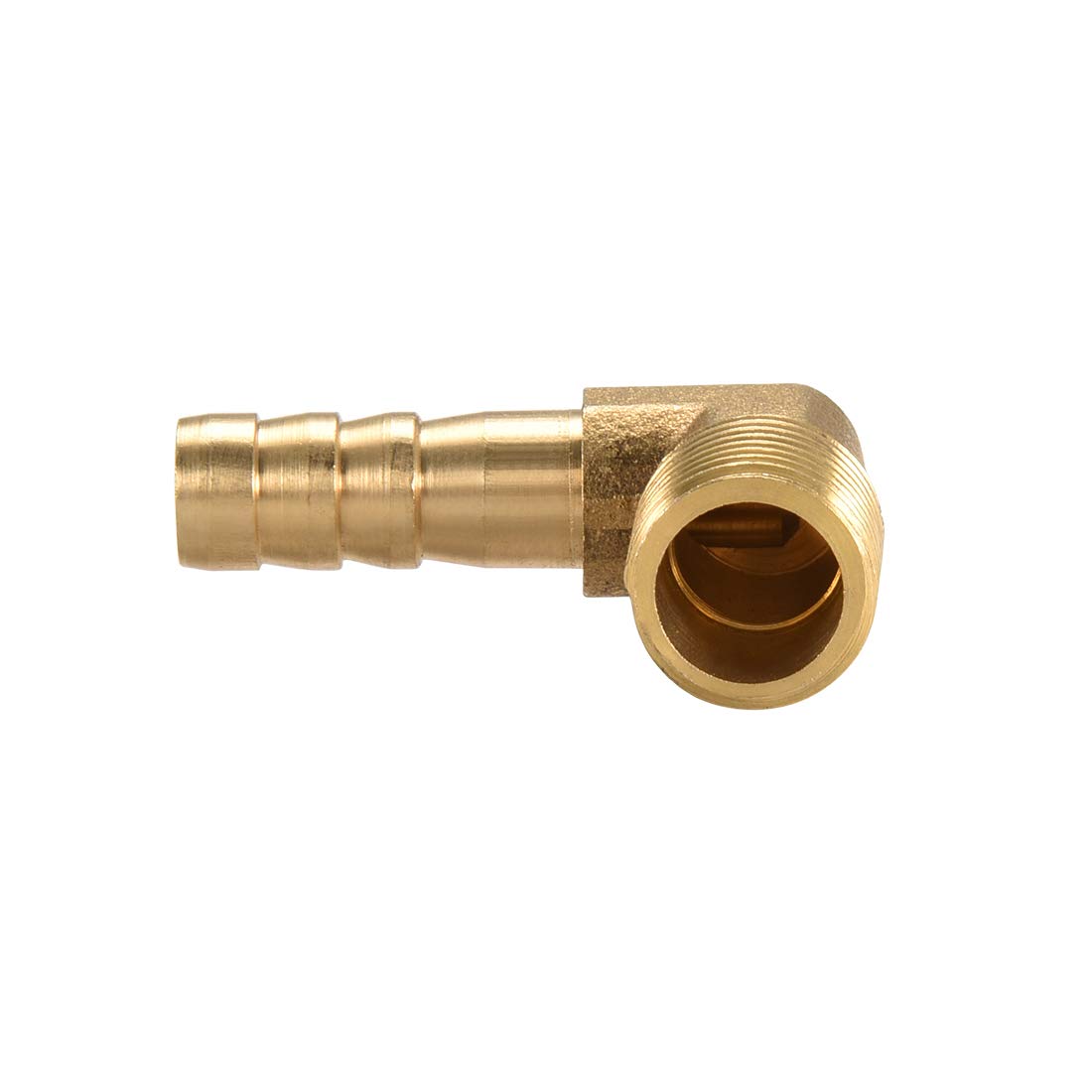 90 Degree Brass Barbed Hose Connector - 8mm Barb x 1/4