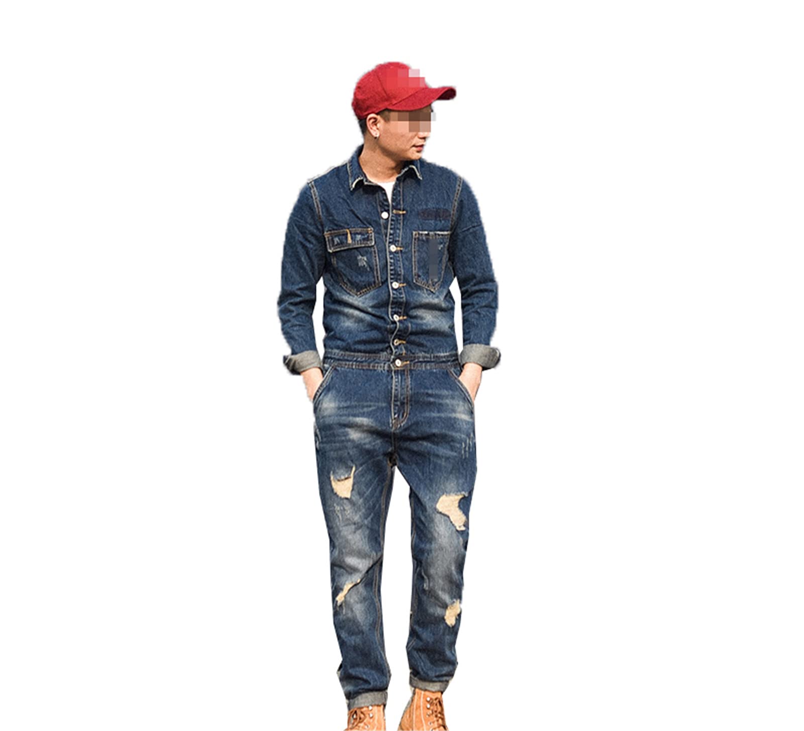 Tealun Men's Denim Overalls Jumpsuit - Long Sleeve Casual One-Piece Romper for Spring & Fall - Plus Size Fashion Clothing | Perfect for Work, Outdoor Activities & Streetwear Style