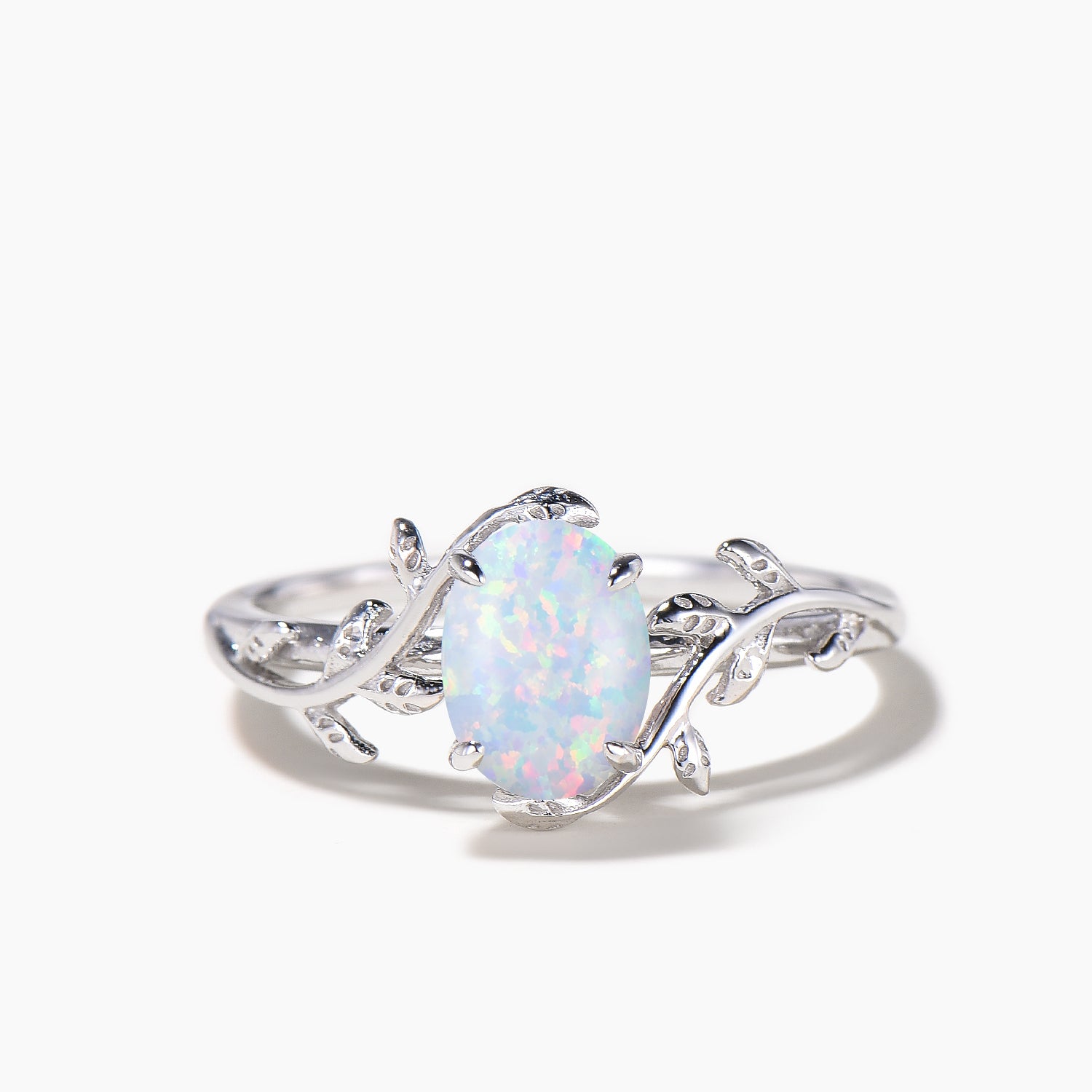 1.5ct Oval Cut White Opal Solitaire Ring - Nature Inspired Bee Wedding Band for Women - Perfect for Engagement, Anniversary & Boho Style Jewelry