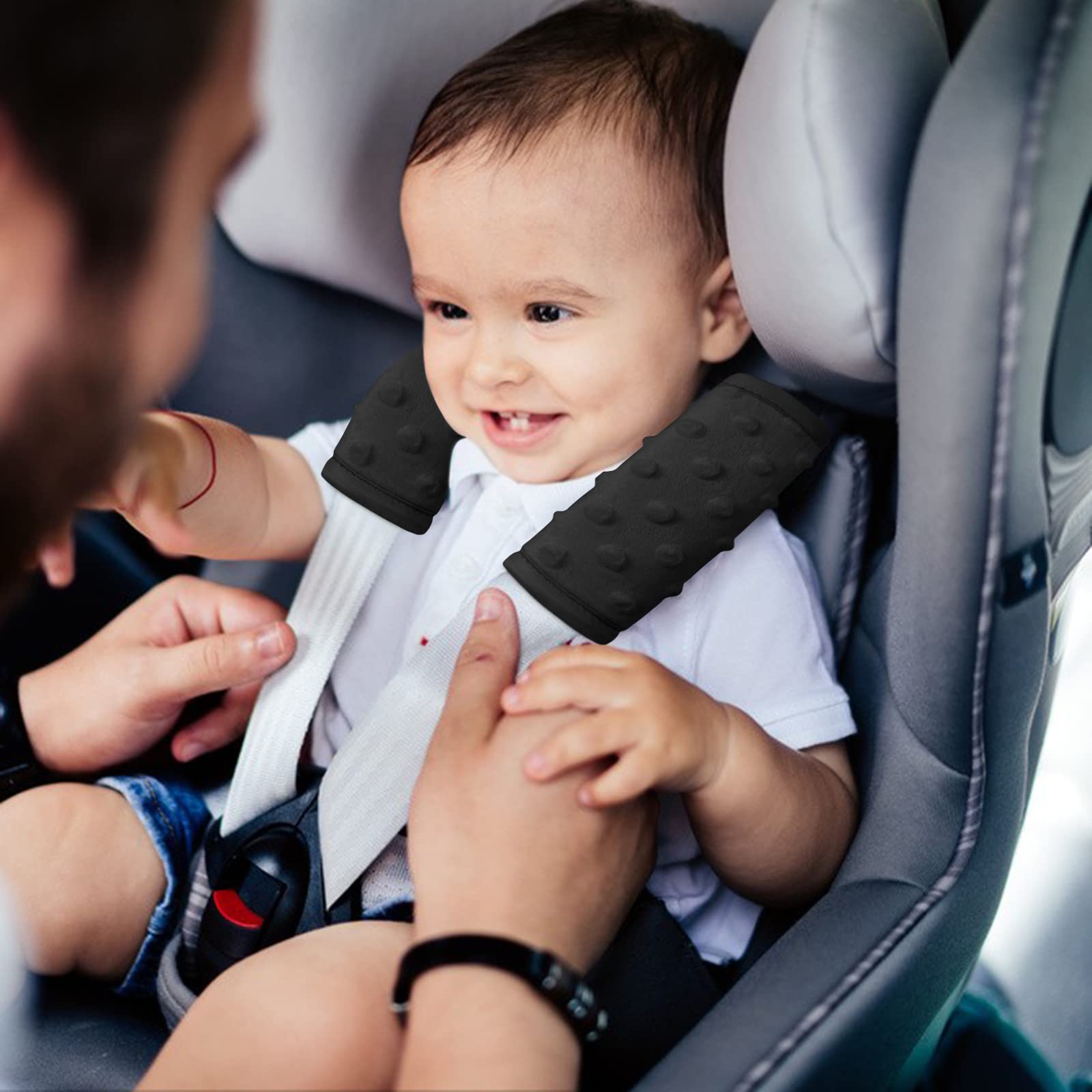 Pro Goleem Soft Baby Car Seat Strap Covers - Universal Shoulder Pads for Car Seats, Strollers & Pushcars - Black - Ideal for Comfort & Safety on Road Trips & Daily Commutes