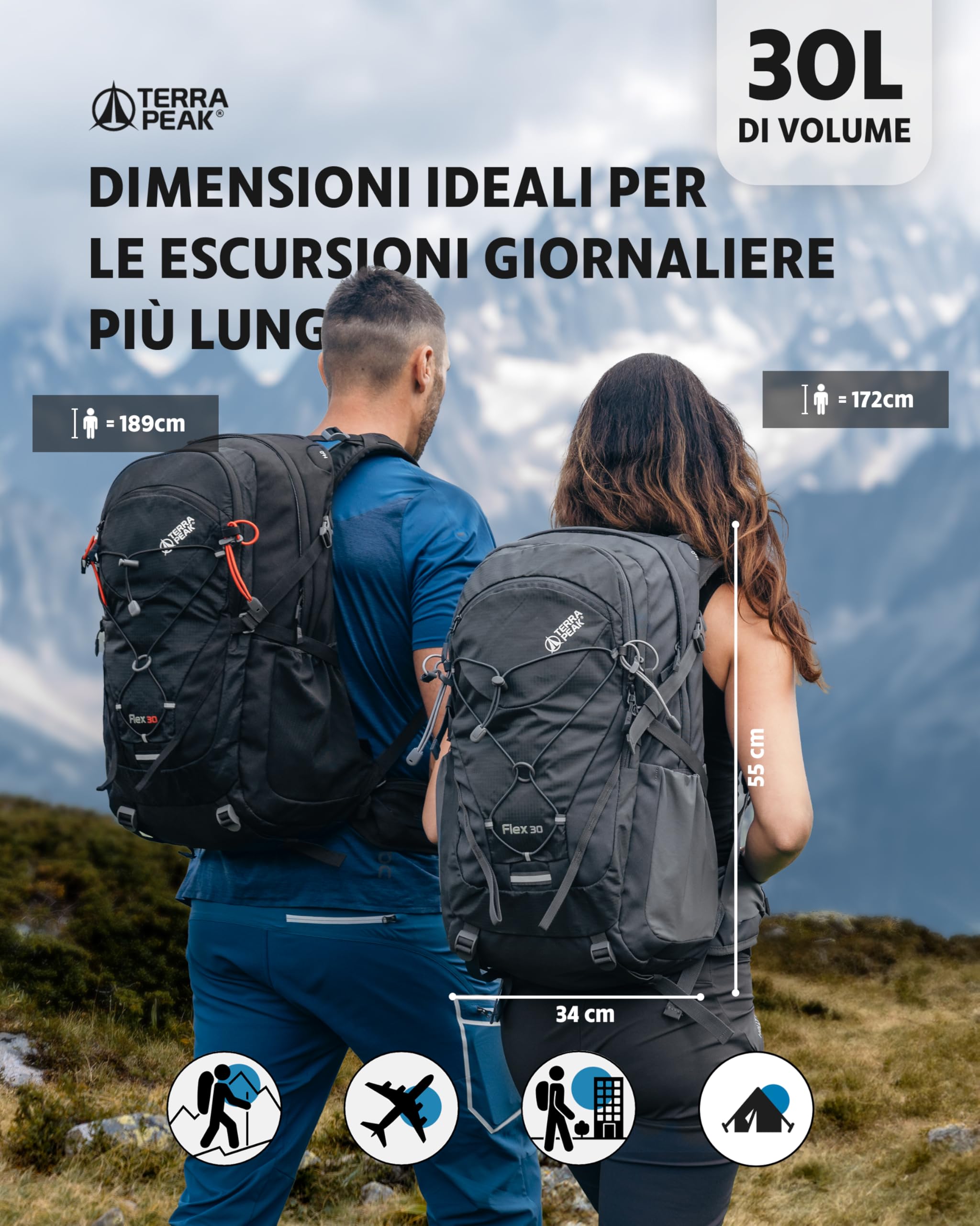 Terra Peak 30L Hiking Backpack - Lightweight Trekking Backpack with Ventilated Back Panel, Hydration Compatible & Rain Cover - Perfect for Outdoor Adventures, Camping & Travel