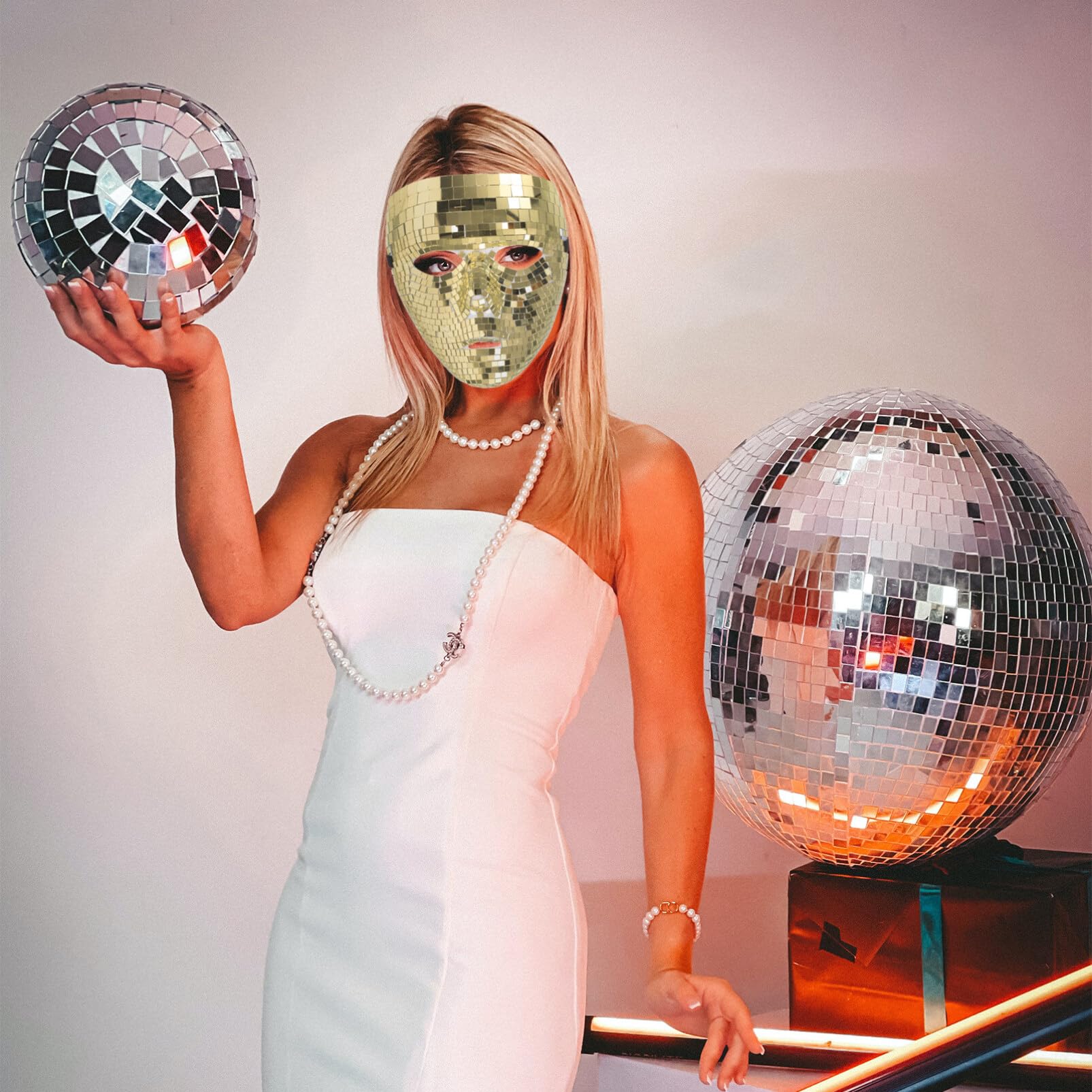 ABOOFAN Disco Ball Glitter Venetian Mask - Golden Mirror Glass Masquerade Face Mask for Costume Parties, Halloween, Mardi Gras & Themed Events - Unisex Retro Fancy Dress Accessory