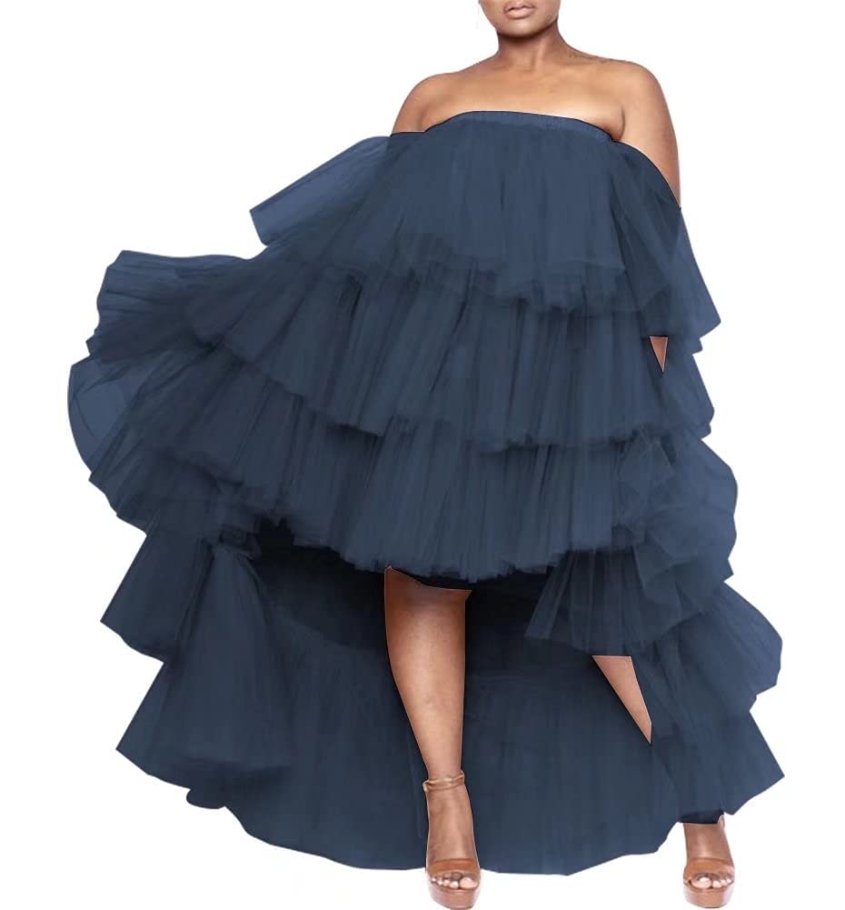 Elegant High-Low Tulle Ball Gown with Tiered Ruffles - Strapless Prom Dress for Women | Perfect for Maternity Photoshoots, Weddings & Special Occasions