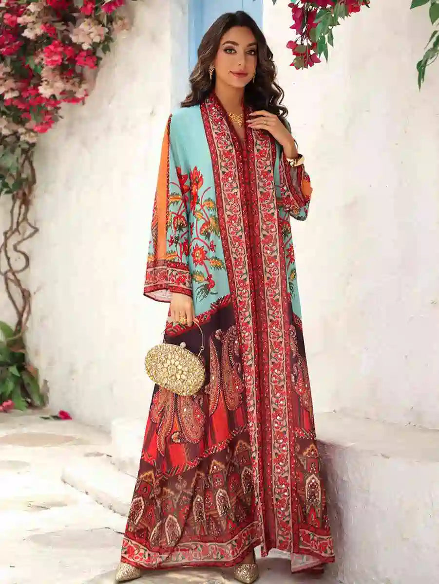 Urgarment Hotfix Rhinestone Mukhawar Eid Dress - Elegant Caftan Kaftan Jalabiya for Women #25476 | Perfect for Eid Celebrations, Weddings & Special Occasions