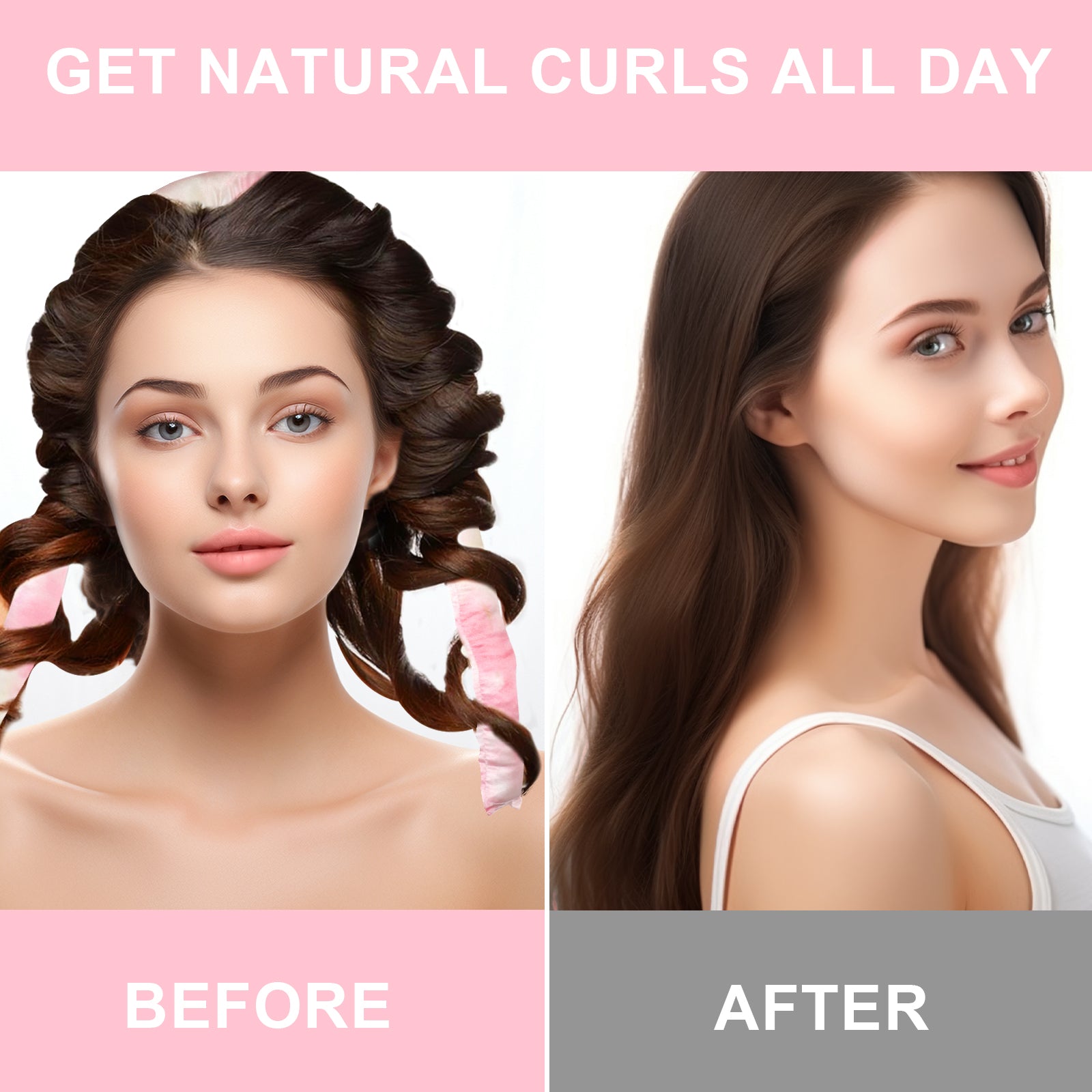 HUAUOO Heatless Curling Set - Satin No Heat Curling Headband for Long Hair with Scrunchies | Overnight Curlers for Sleeping | Perfect for Bedtime Styling & Damage-Free Waves