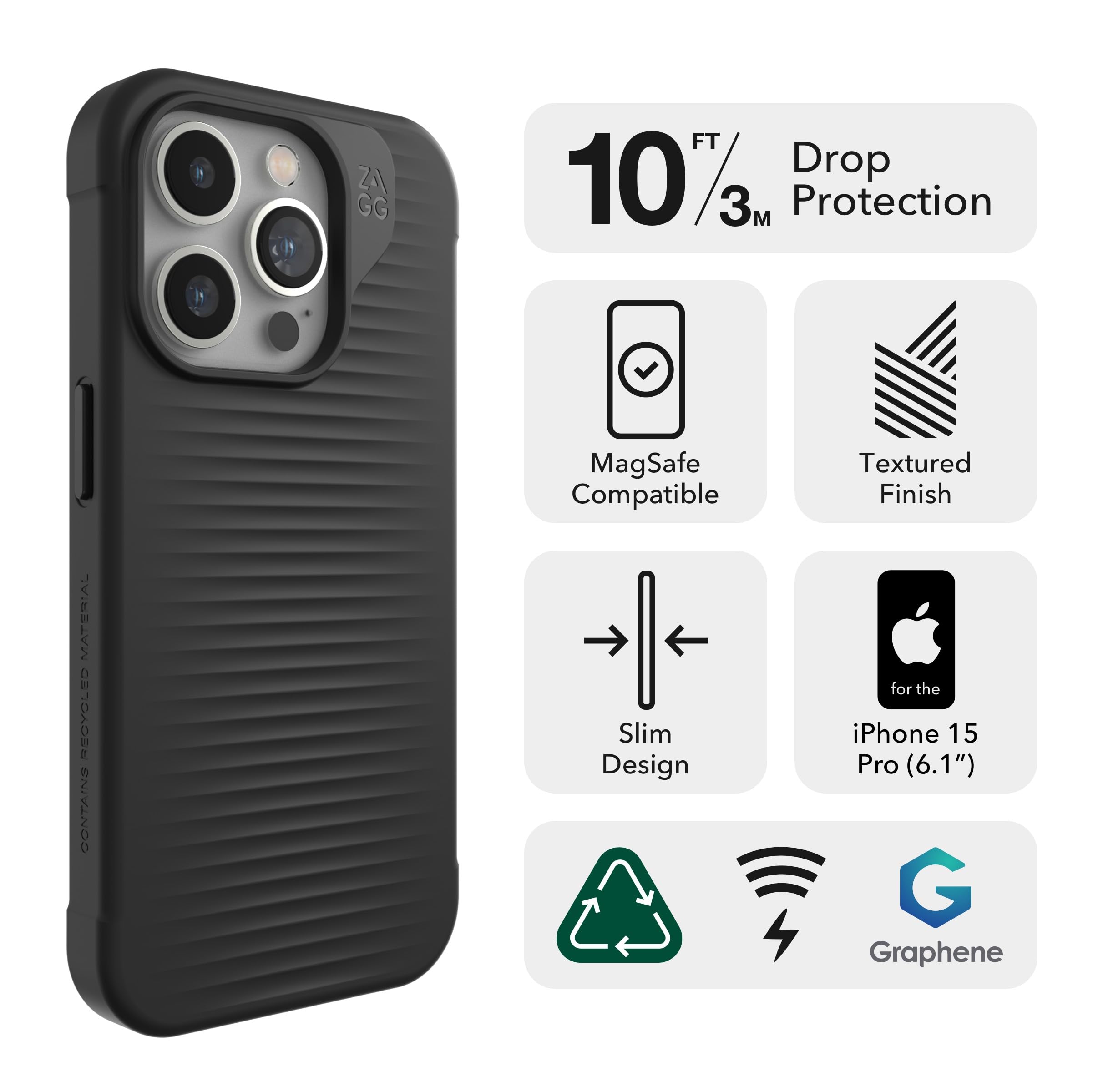 ZAGG Luxe Snap iPhone 15 Pro Case - Slim Protective Phone Cover with 10ft Drop Protection, Durable Graphene Material & MagSafe Compatibility | Perfect for Everyday Use, Travel & Outdoor Activities (Plum Purple)