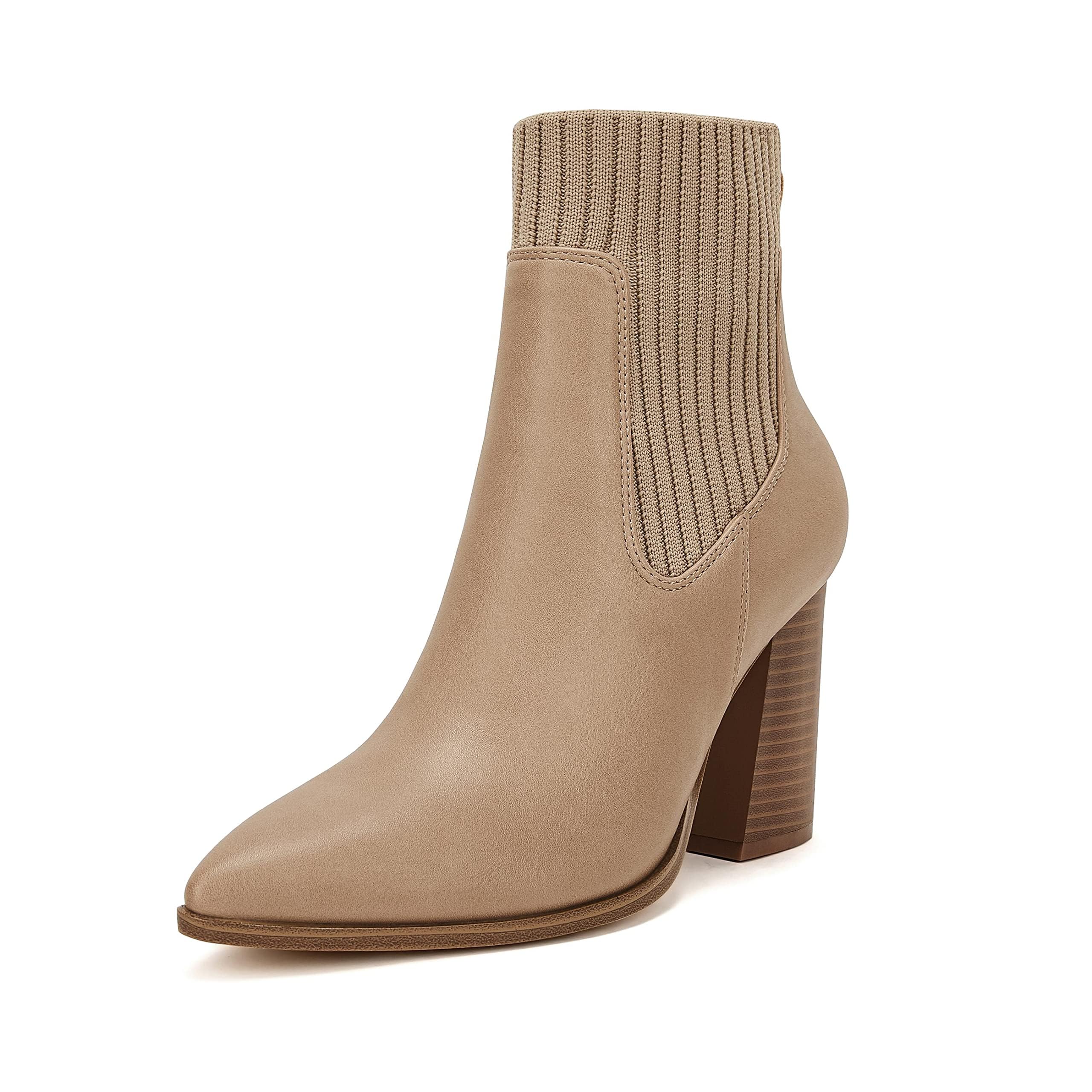 Coutgo Women's Chunky Heel Knit Chelsea Ankle Boots - Pointed Toe Winter Dress Booties for Casual Outfits & Office Wear