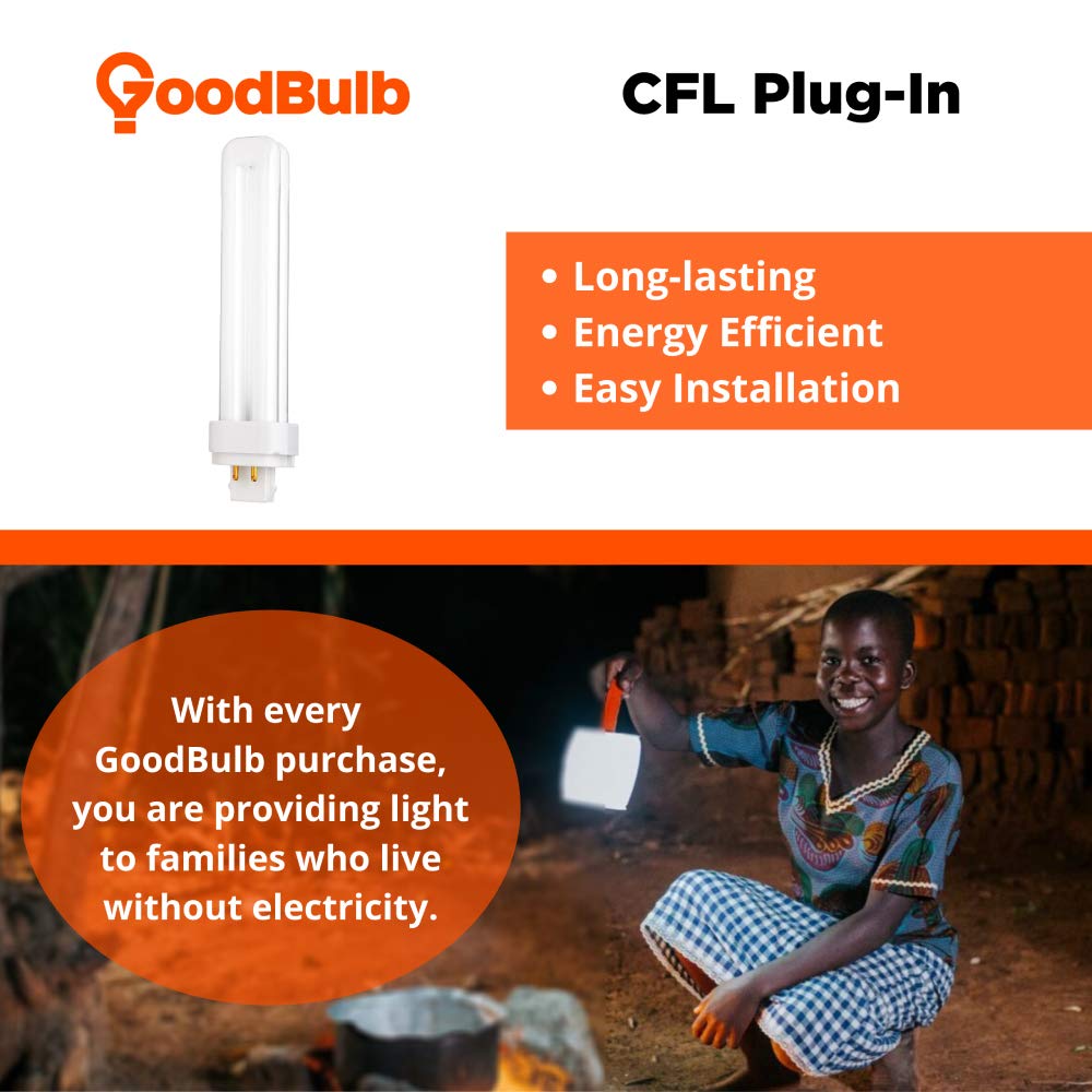 GoodBulb 26W CFL Light Bulbs - 4 Pin G24Q-3 Base 5000K Daylight - 1800 Lumens High Output - Double Tube Compact Fluorescent Plug-in Bulbs - Perfect for Car Dealerships, Retail Stores & Office Lighting - Energy Efficient 10-Pack