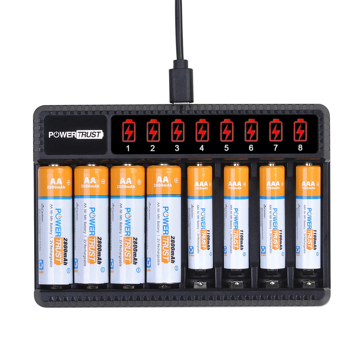 Best Rechargeable AA & AAA Batteries (4-Pack) with 8-Bay Fast Charger - Ni-MH Battery Charger for Cameras, Toys, Flashlights & Electronics