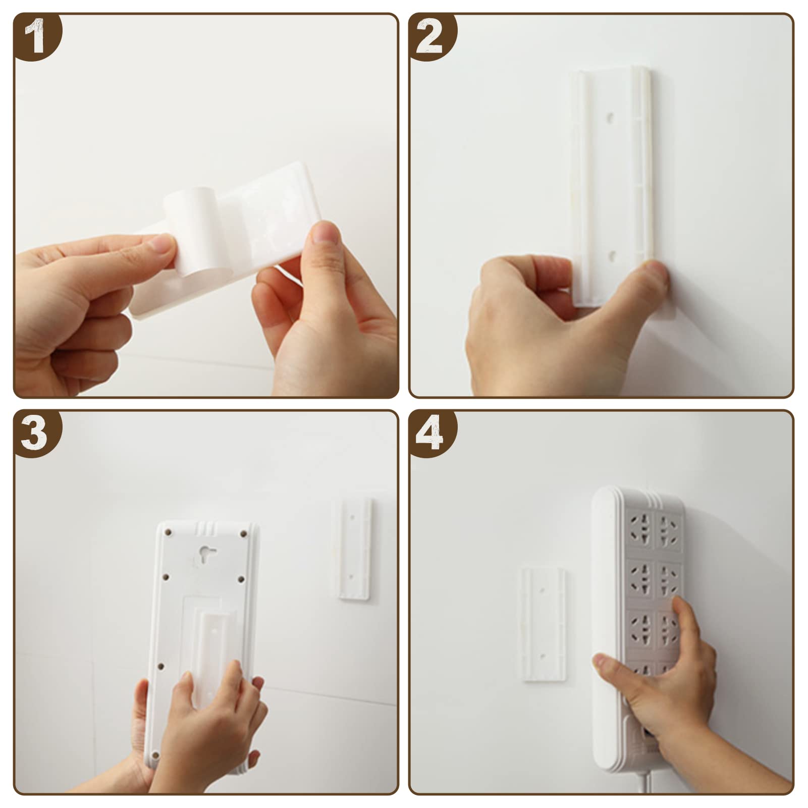4PCS Self-Adhesive Power Socket Holder - No Drill Wall Mount & Desktop Plug Organizer Clips for Home, Kitchen, Office - Cable Management Solution for TVs, Computers, Appliances | Perfect for Organizing Wires Behind TV Stands, Under Desks, Kitchen Counter Spaces | Ideal for Home Office Setup, Entertainment Centers, and Small Appliance Organization