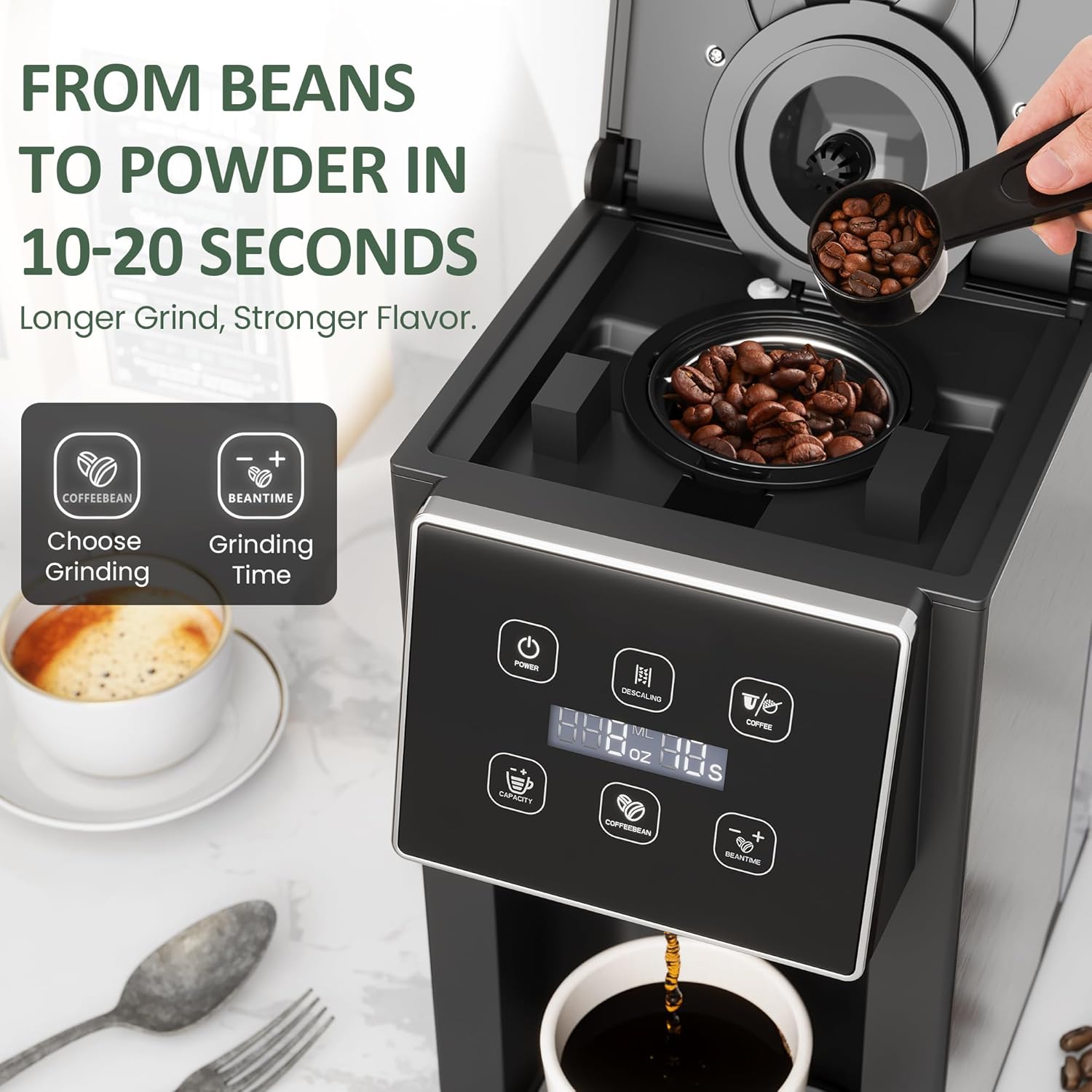Premium Single Serve Coffee Maker with Built-in Grinder - Compatible with K-Cups, Ground Coffee & Loose Leaf Teas - Perfect for Home, Office & Travel Use