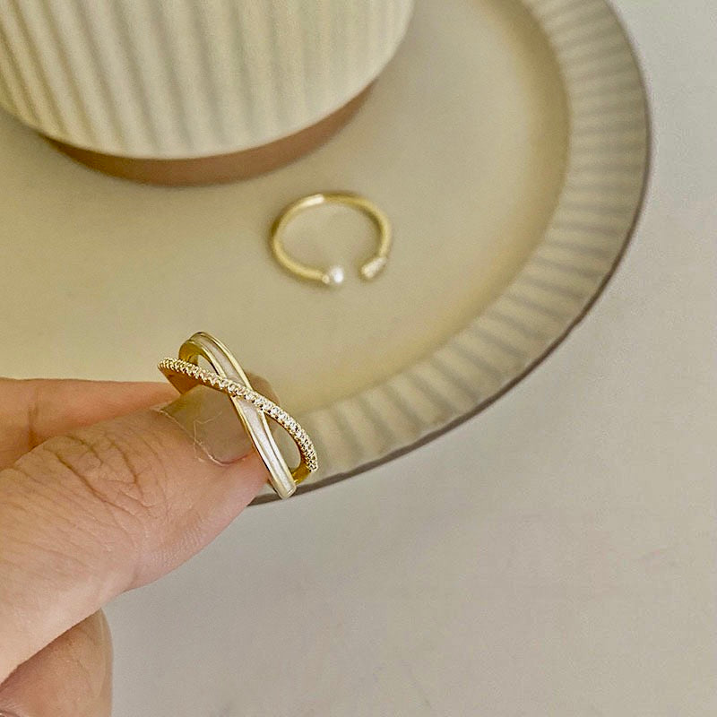 Elegant Crossover Pearl Midi Ring Set for Women - Trendy Stackable Jewelry for Everyday Wear, Parties & Special Occasions | A8508