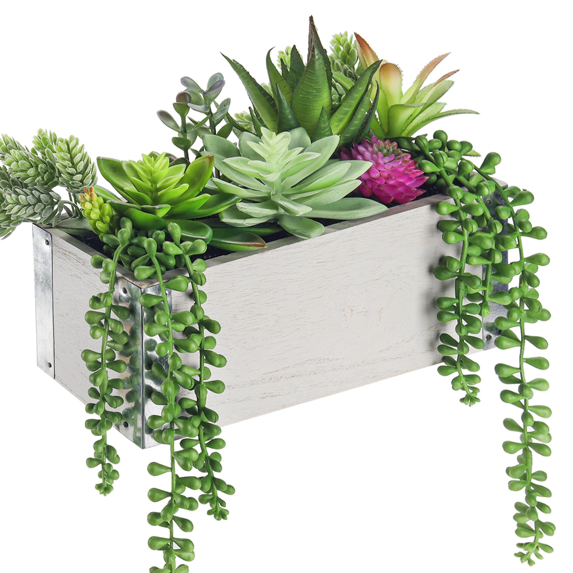 10 Pcs Artificial Succulent Plants in Rectangular Wooden Pots - Fake Farmhouse Decor for Dining Table, Coffee Table Centerpiece, Windowsill & Shelf Decoration - Home & Office Greenery Decor