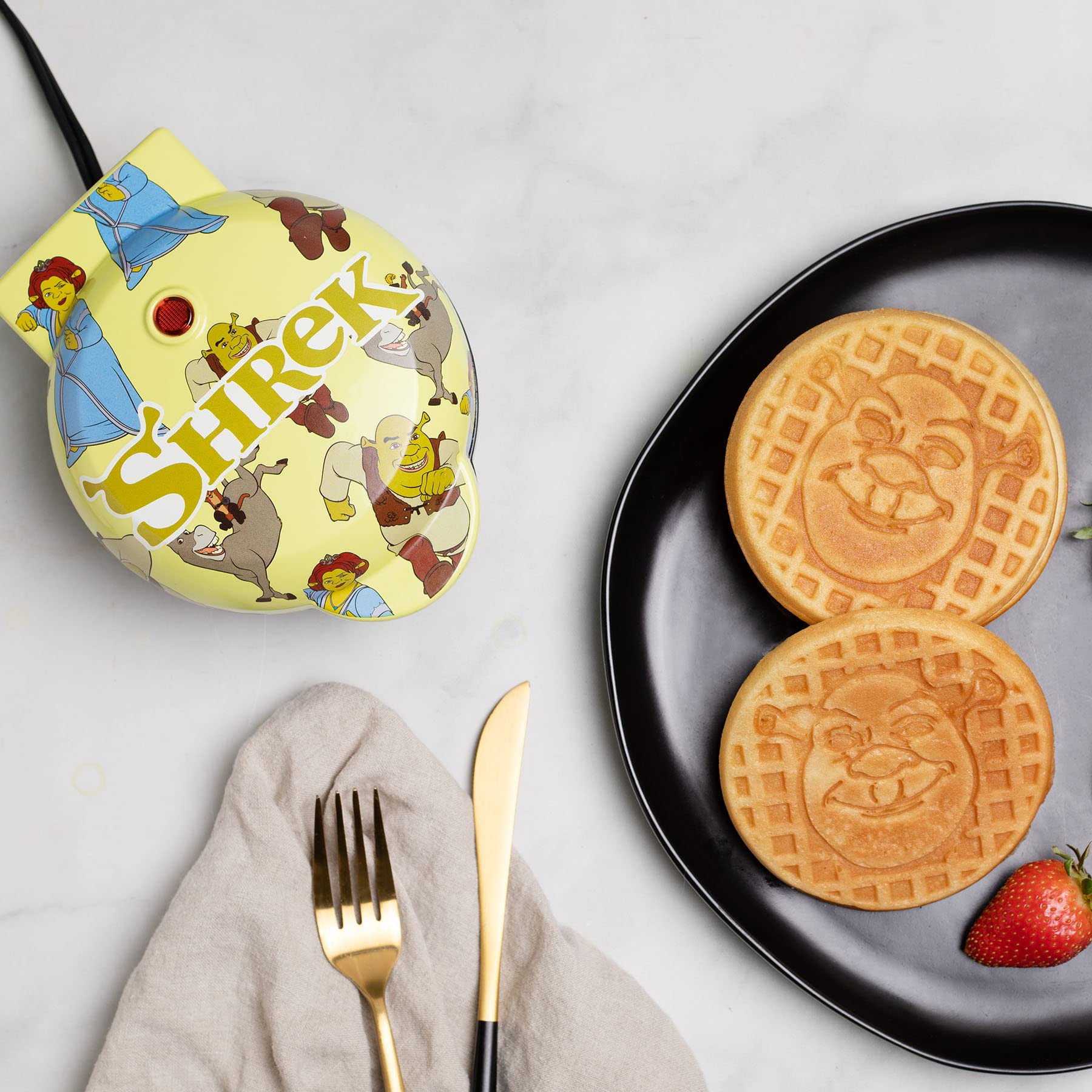 Uncanny Brands Shrek Mini Waffle Maker - Fun Cartoon Character Waffle Iron for Kids & Adults - Perfect for Breakfast, Parties & Gifts