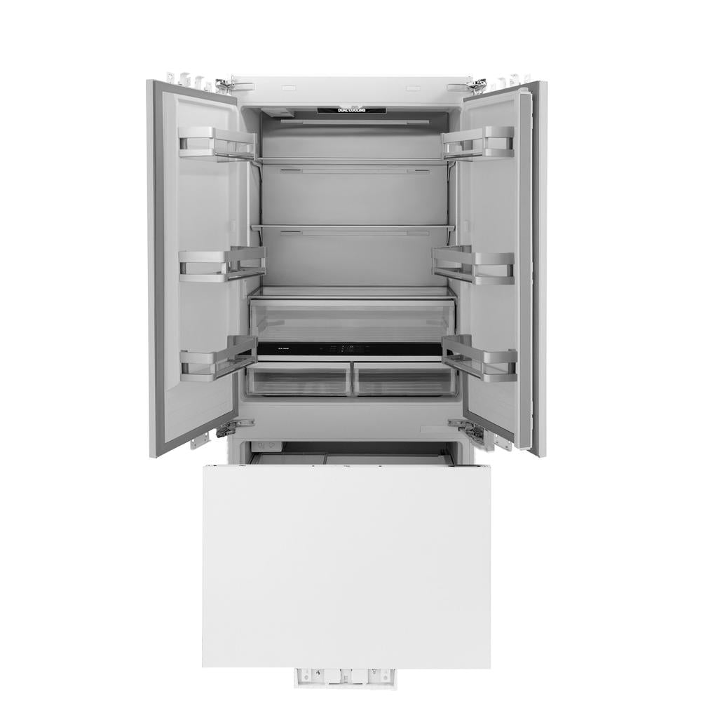ZLINE Autograph Edition 36 Inch Panel Ready French Door Built-In Refrigerator - 19.6 cu ft Capacity, Bottom Freezer, Water Dispenser & Ice Maker, Matte Black Accents (RBIVZ 36 MB) - Perfect for Modern Kitchens and Open-Concept Homes