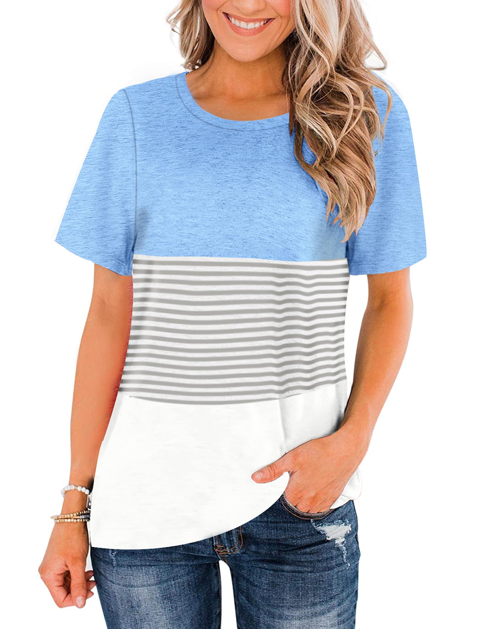 NSQTBA Women's Casual Striped T-Shirt | Loose Fit Summer Top | Breathable Cotton Tee for Everyday Wear, Beach Outings & Weekend Relaxation