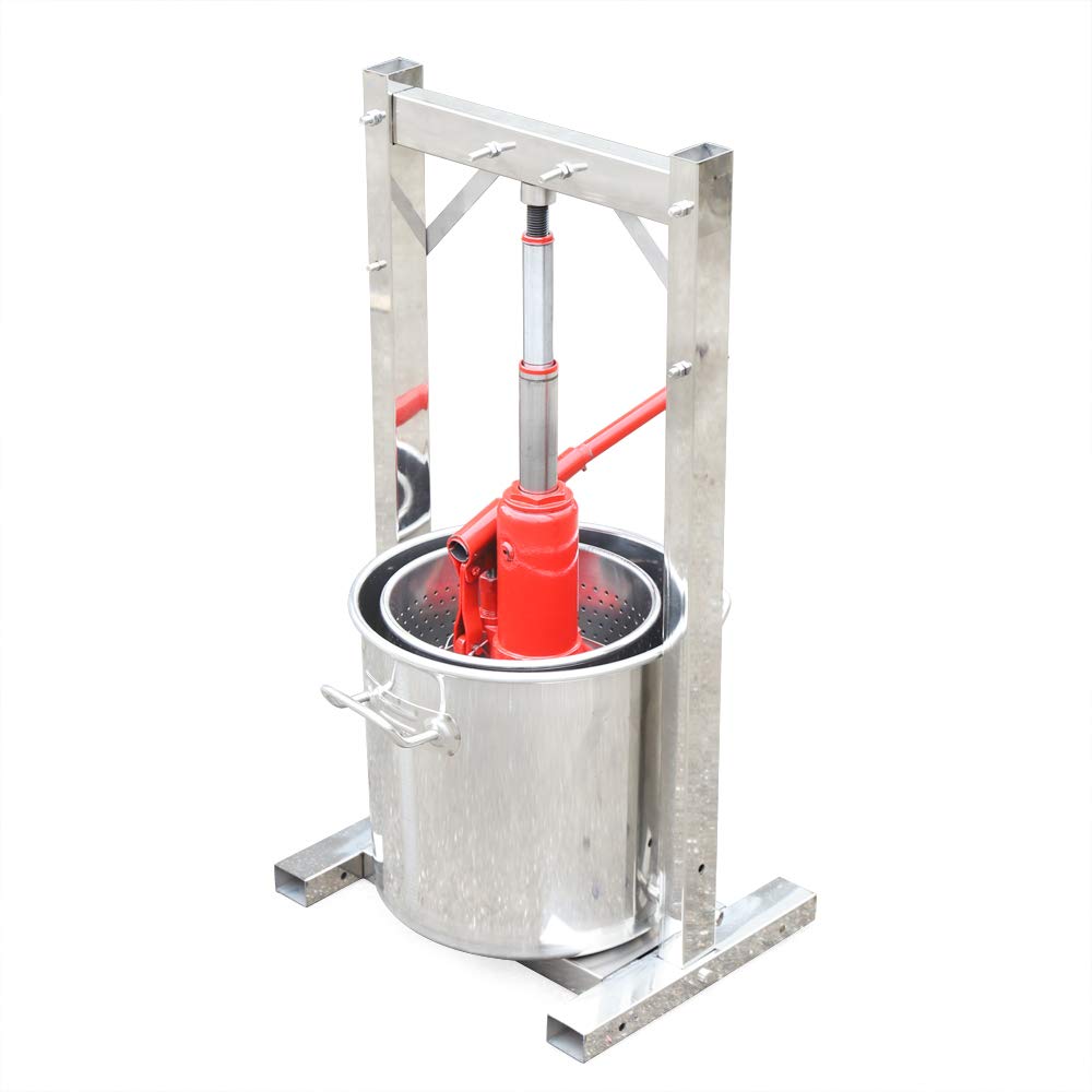 12L Stainless Steel Fruit Wine Press - Manual Cider Maker, Grape Crusher & Juice Extractor for Home Brewing, Beer & Wine Making - Perfect for Apples, Grapes & Berries (Hydraulic Jack Included)
