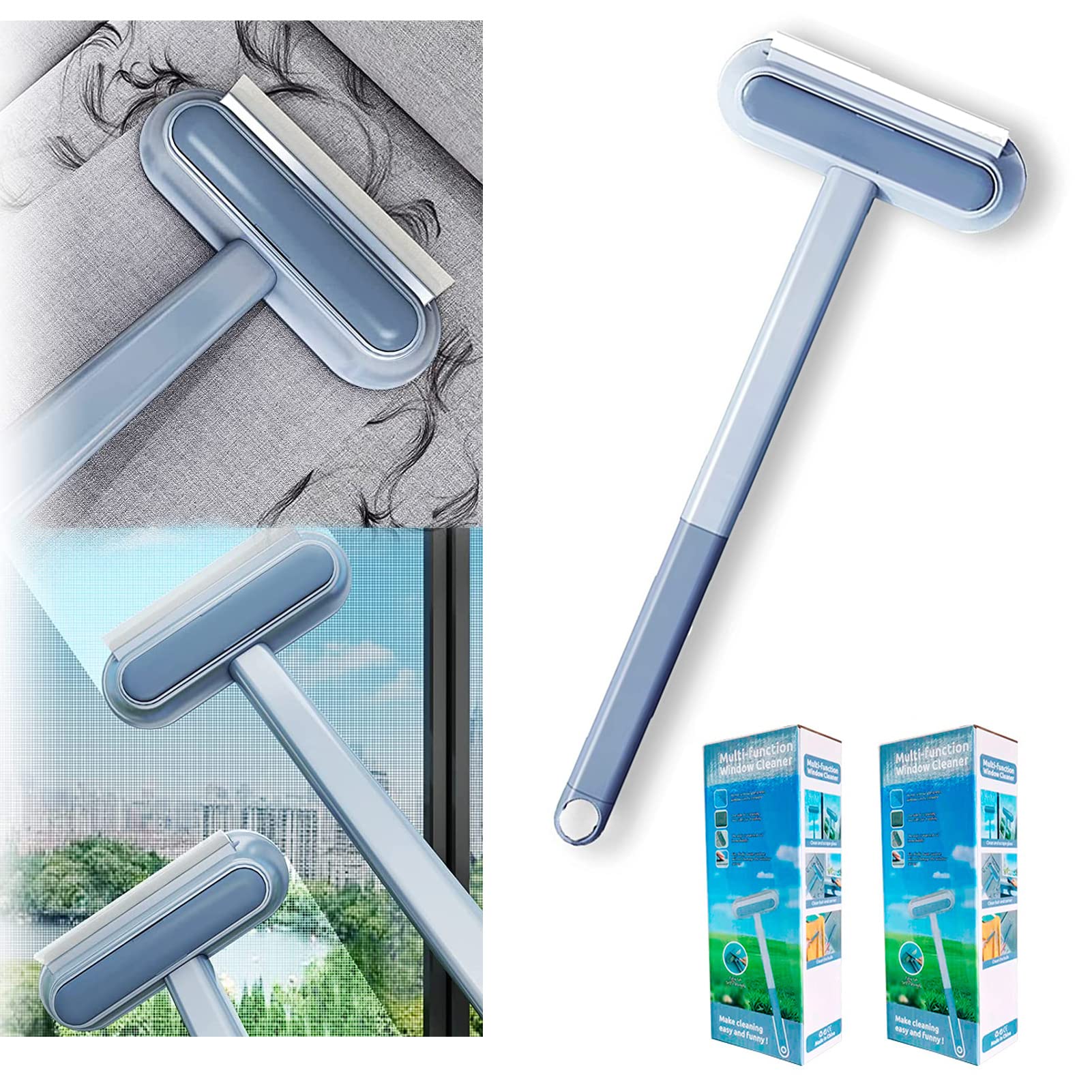 Professional Window Screen Cleaner Brush with Handle - 2 Pack Mesh Cleaner for Screens, Window Tracks & Seals - Durable Squeegee Cleaning Kit Tool for Home & Office Use