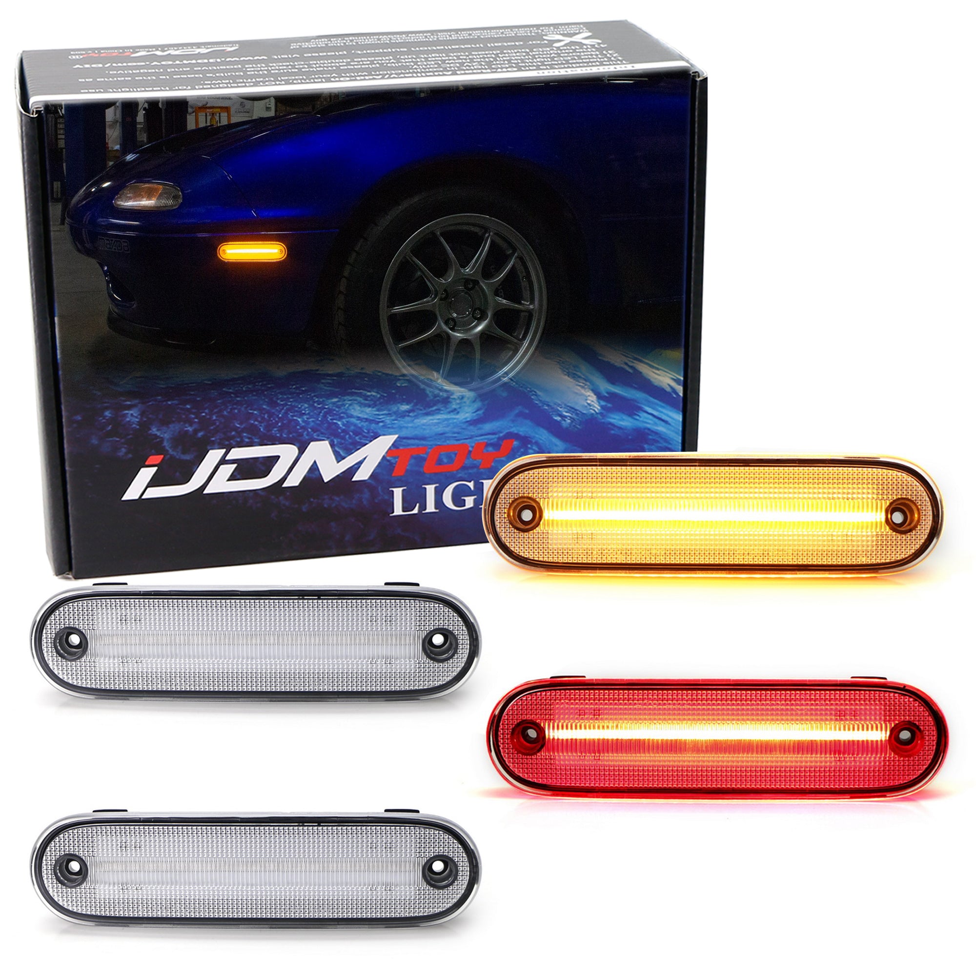 Amber/Red LED Side Marker Lights for 1990-2005 Mazda Miata MX-5 - Clear Lens, Easy Installation - Perfect for Night Driving & Car Customization