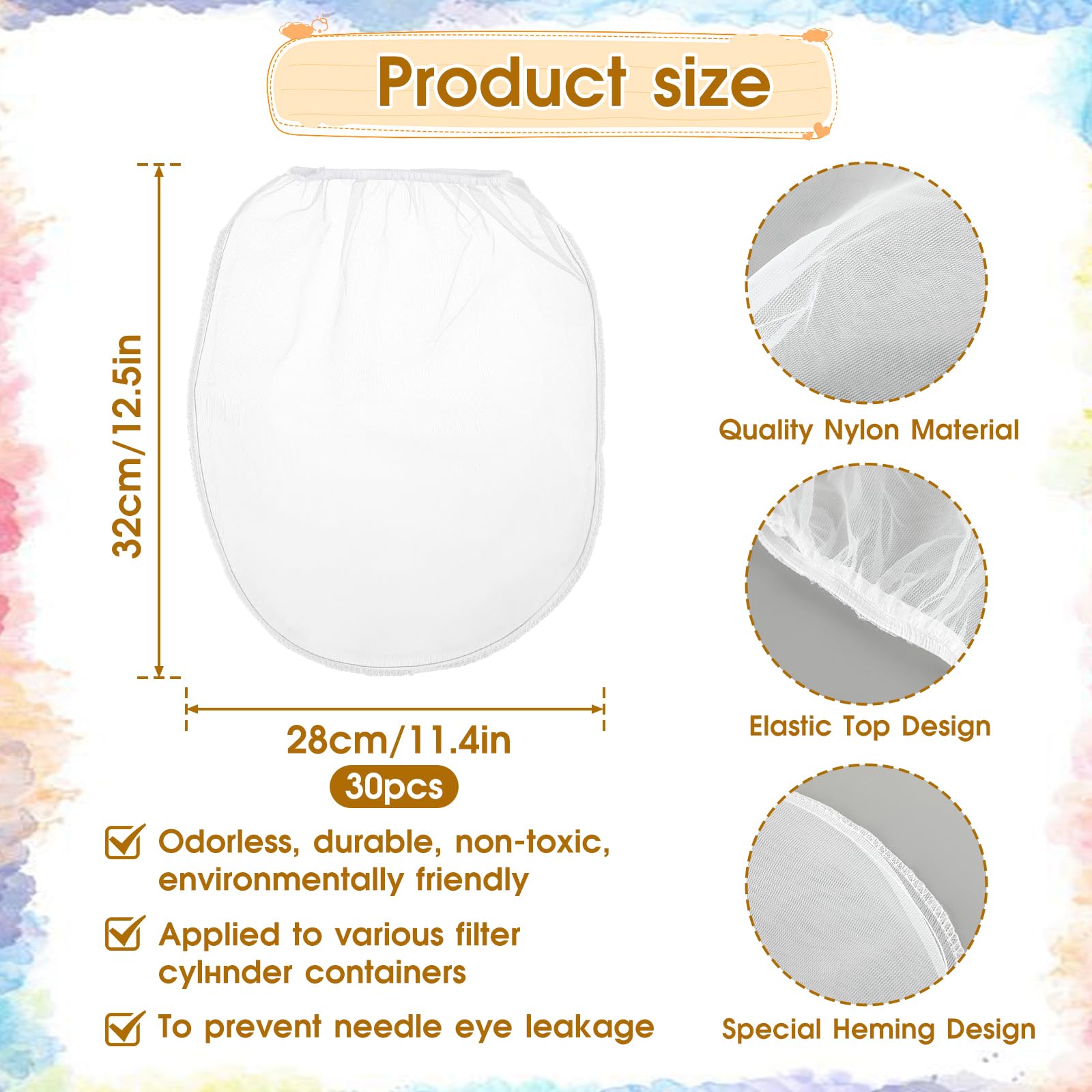 30 Pieces 1 Gallon White Paint Strainer Bags - Fine Mesh Filter Bags with Elastic Drawstring for Paint, Gardening, and DIY Projects - Disposable Bucket Strainers for Smooth Paint Application and Soil Sifting