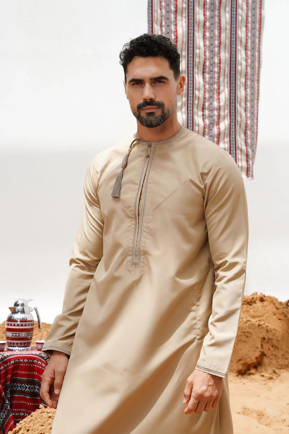 Premium Faris Omani Thobe Jubba for Men - Elegant Gold Embroidered Traditional Arabic Robe - Perfect for Eid, Weddings & Special Occasions