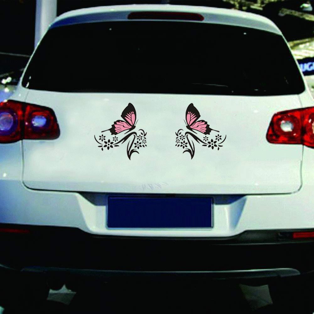 Butterfly & Flower Car Decals for Women - Vinyl Car Stickers for Side Hood - Universal Scratch-Resistant Decals for Cars & SUVs (Pink Black) - Perfect for Personalizing Your Vehicle & Hiding Scratches