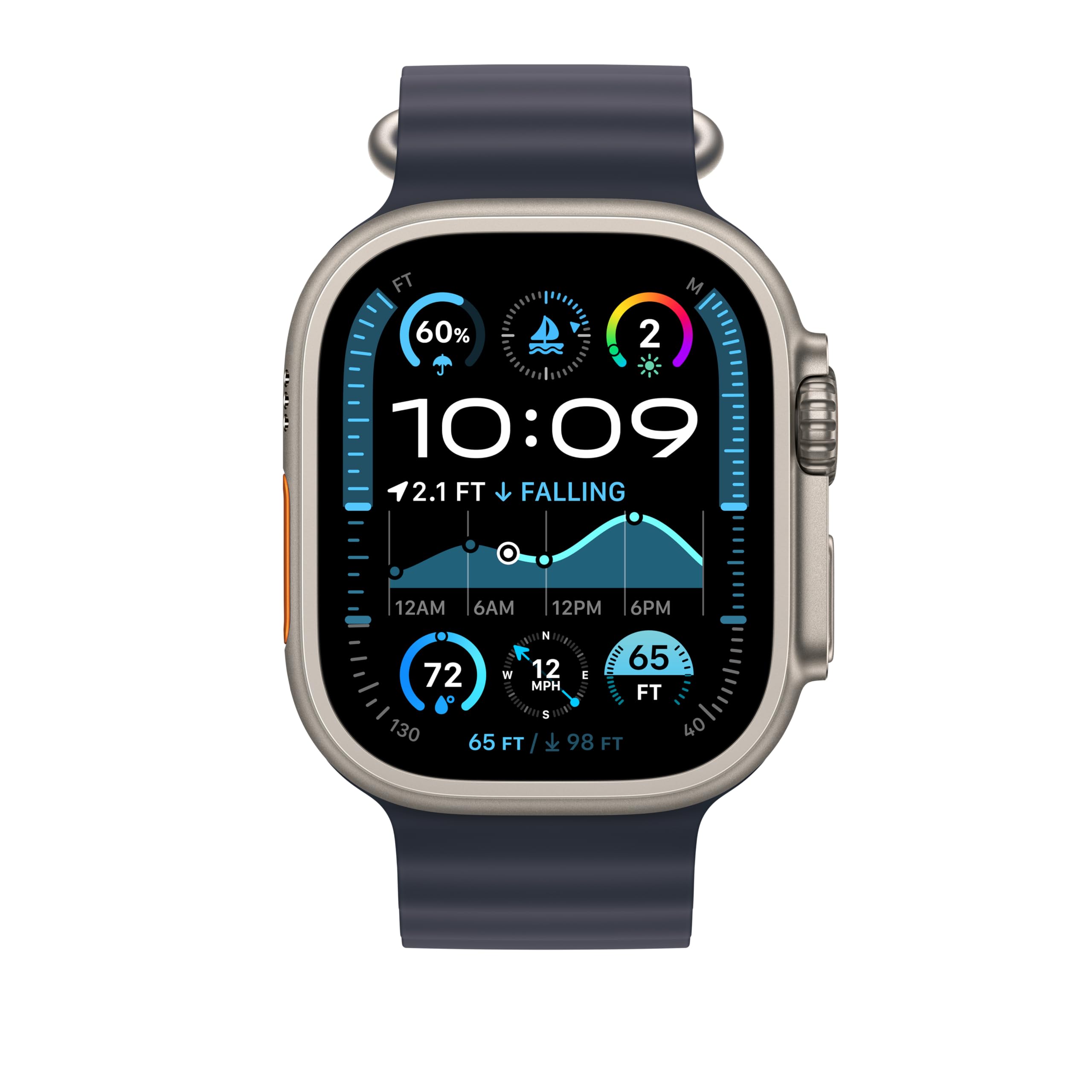 Apple Watch Band 49mm - Ocean Band for Apple Watch Ultra & Series 8/7/6/5/4/3/2/1 - Navy Blue Waterproof Silicone Strap with Titanium Finish - Perfect for Swimming, Surfing & Outdoor Activities