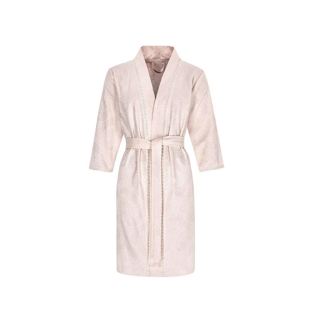 Light Pink Jacquard Cotton Short Women's Robe DORIS - 65% Cotton 35% Modal - Soft & Breathable Loungewear for Spa, Sleep & Relaxation at Home