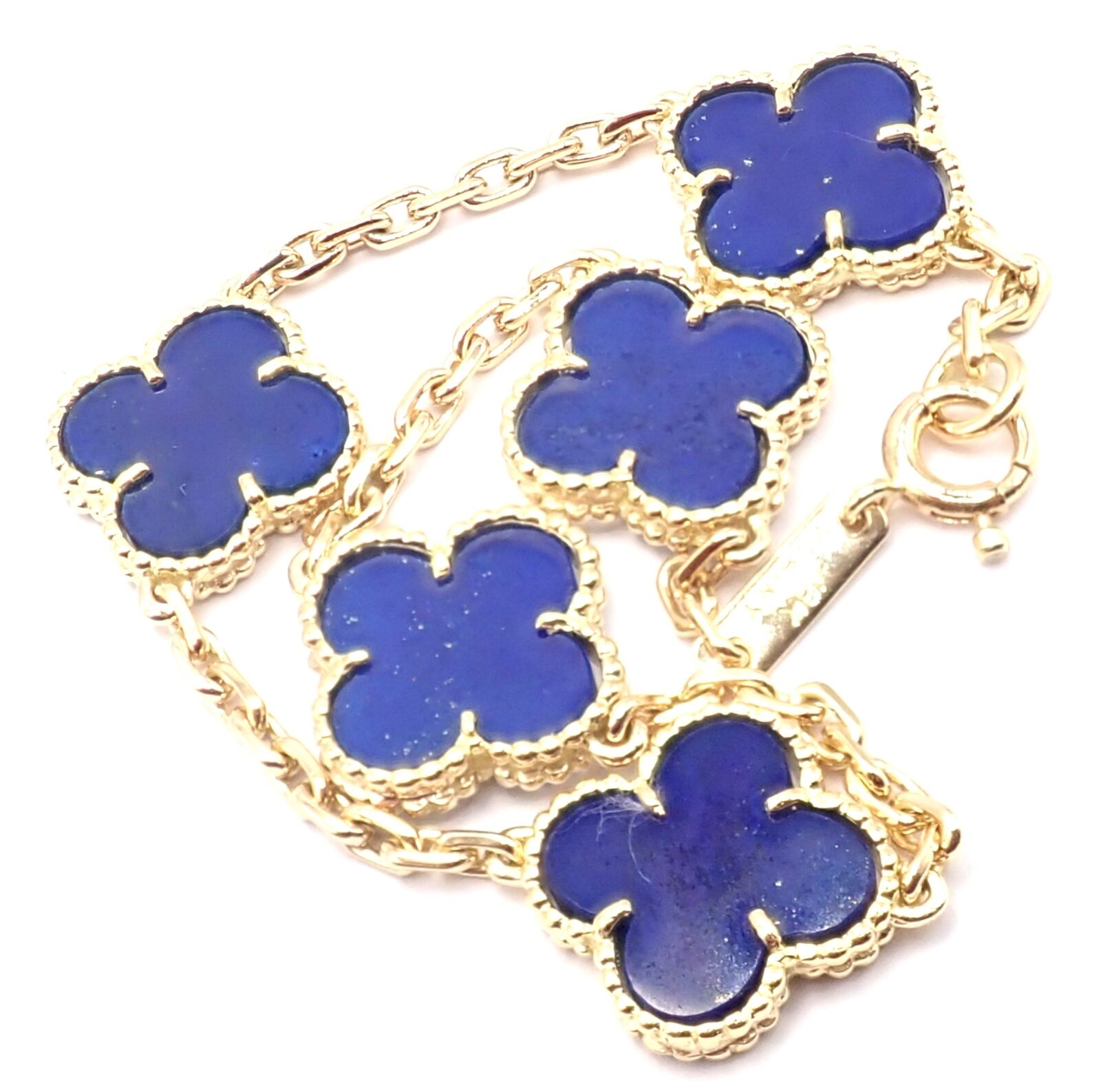 Authentic Van Cleef & Arpels 18k Gold 5 Motif Alhambra Lapis Lazuli Bracelet - Luxury Jewelry Gift for Women, Perfect for Weddings & Special Occasions