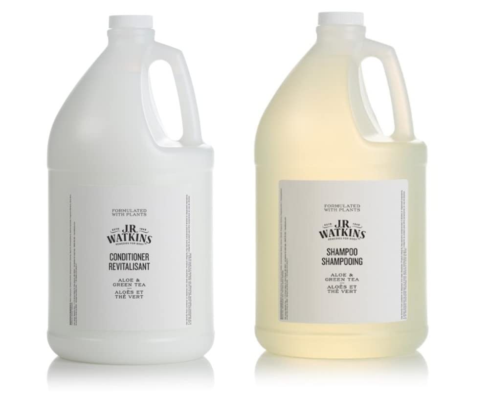 J.R Watkins Aloe & Green Tea Shampoo and Conditioner Set - 1 Gallon Each | Natural Hair Care for Hotels & Salons | Perfect for Holiday Inn Express Amenities
