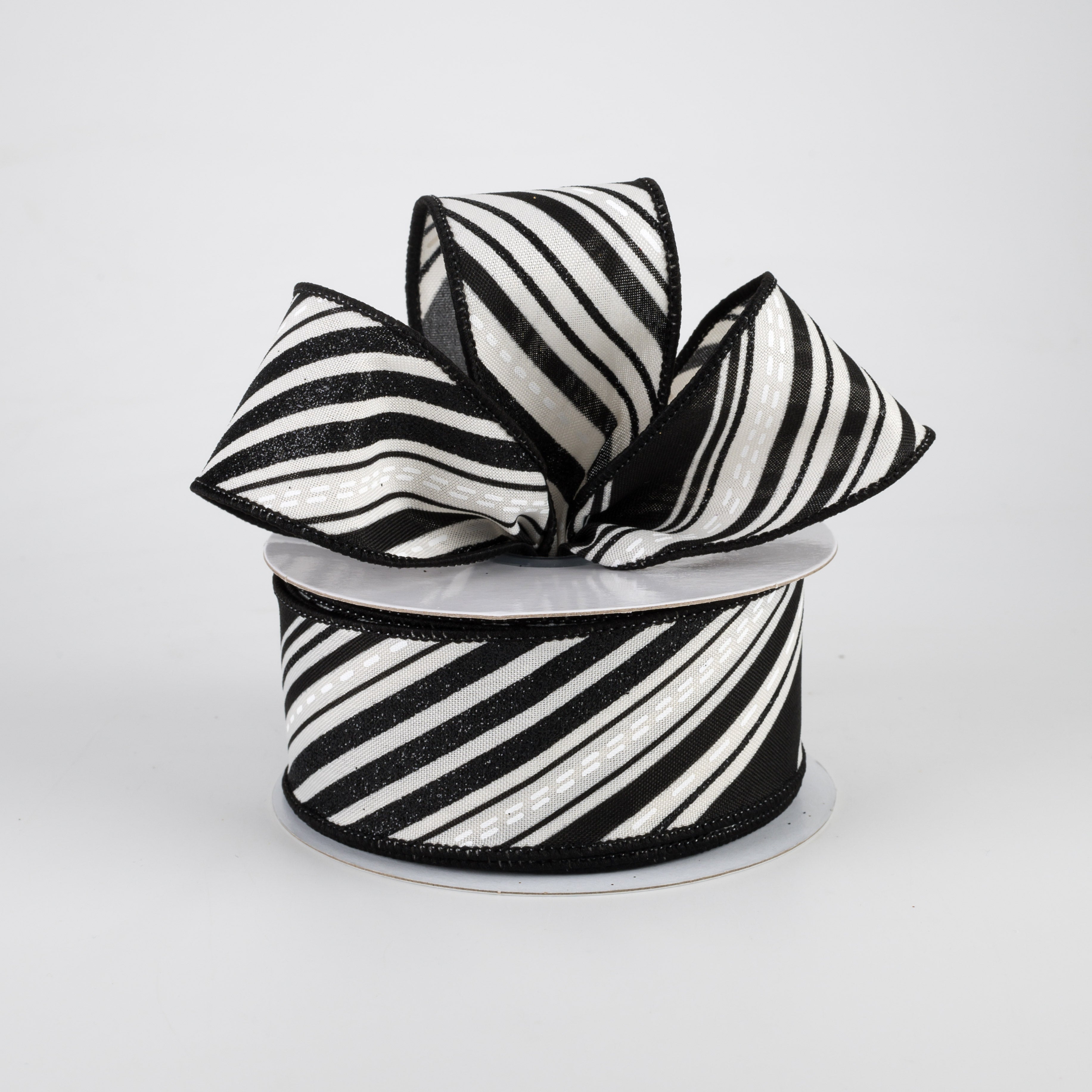 1.5 Inch Diagonal Slanted Lines Ribbon - Cream, Black, White (10 Yards) - Perfect for Gift Wrapping, Scrapbooking, and DIY Crafts
