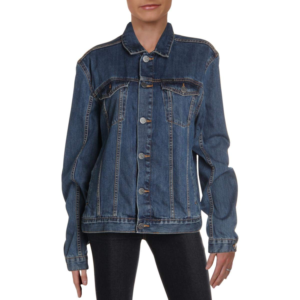 Calvin Klein Women's Denim Trucker Jacket - Classic Blue Denim Jacket for Women | Casual Outerwear for Everyday Wear, Date Night & Street Style Fashion