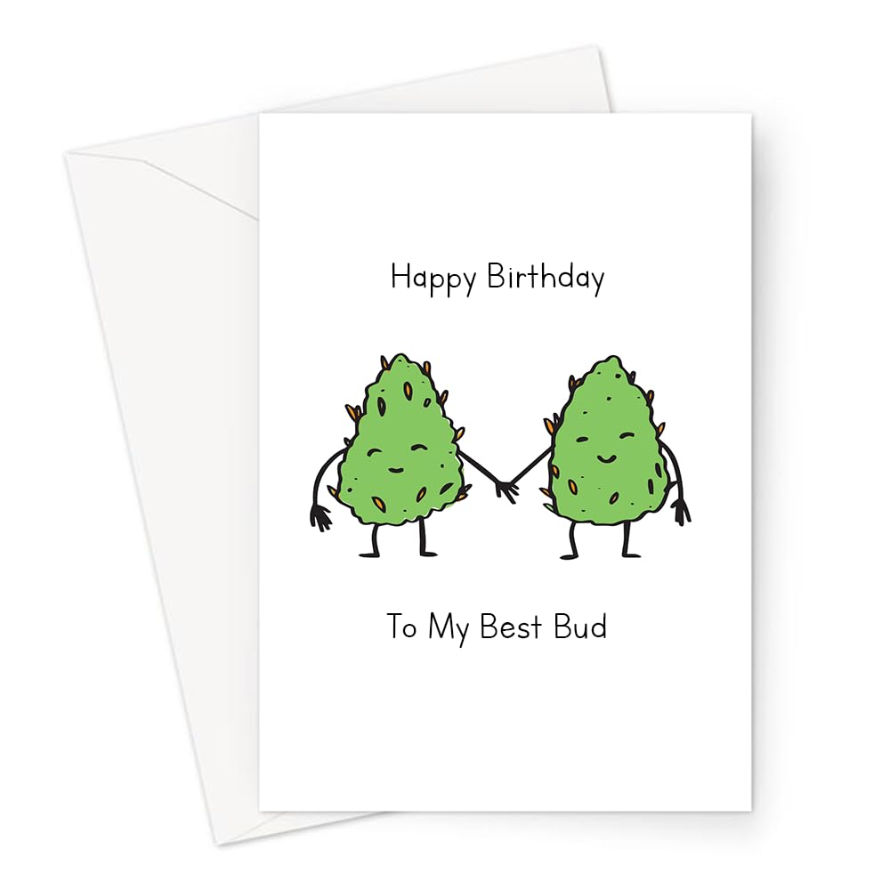 Best Friend Cannabis Birthday Card - Two Marijuana Buds Holding Hands, Stoner Greeting Card for BFF, Pot-Themed Gift for Bestie, Perfect for 420 Celebrations and Special Occasions