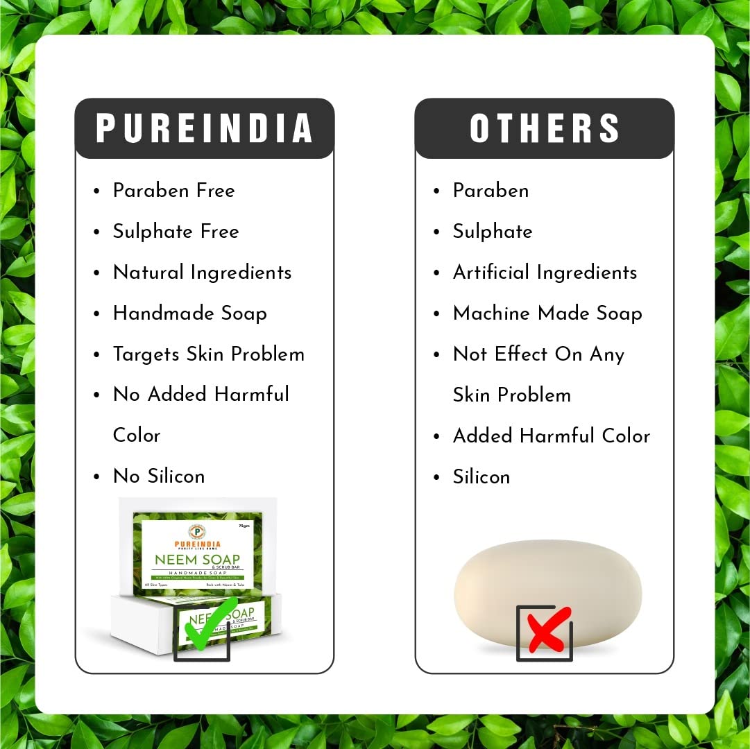PUREINDIA Handmade Neem Scrub Bar for Acne & Skin Care - Pack of 3 | Natural Neem Petals & Oil | No Synthetic Fragrance | Facial & Body Cleansing Bar for Acne, Pimples, Rashes | Perfect for Daily Skincare Routine & Sensitive Skin Treatment