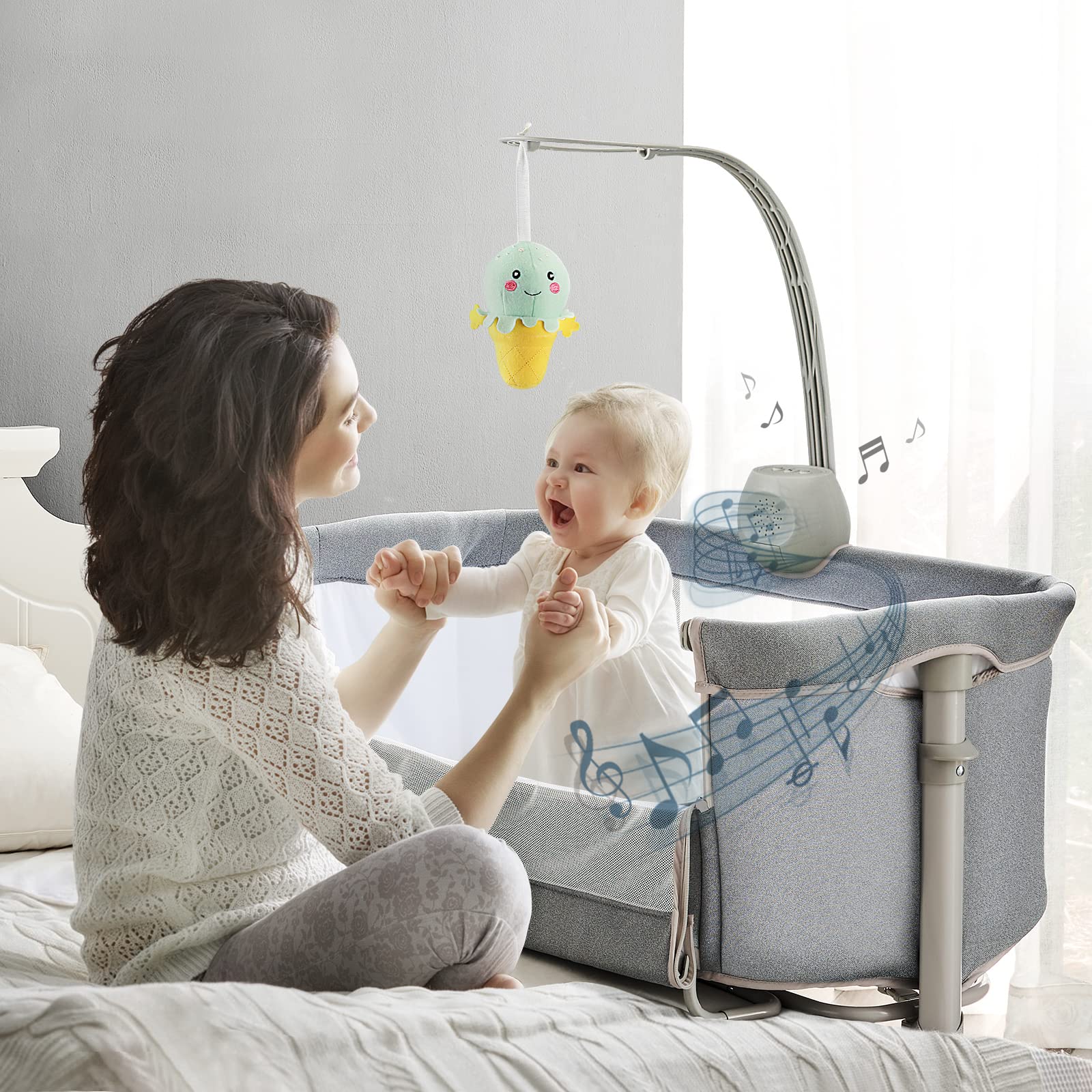 RONBEI Adjustable Baby Bassinet Bedside Sleeper - Easy to Assemble Newborn Crib with Height Adjustment for Safe Co-Sleeping | Perfect for Nursery, Bedroom & Travel Use