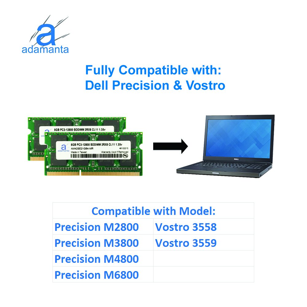 Adamanta 16GB (2x8GB) DDR3L 1600MHz SODIMM Laptop RAM - Compatible with Dell Alienware, Inspiron, Latitude, Optiplex, Precision & Vostro - PC3L-12800 2Rx8 CL11 1.35V Memory Upgrade - Perfect for Gaming, Multitasking & Performance Boosting