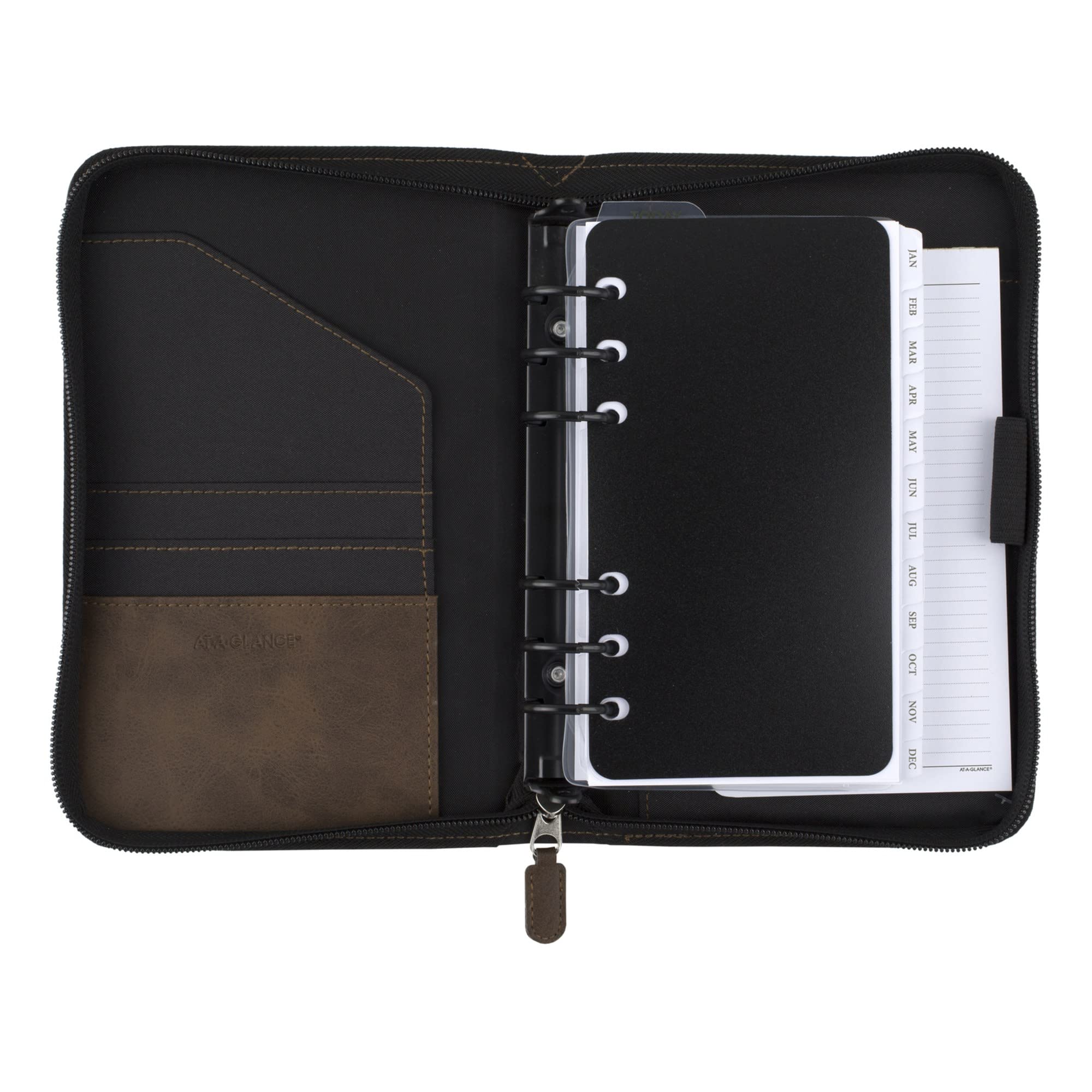 AT-A-GLANCE Simulated Leather Undated Planner Starter Set - D43074 DAY-TIMER, Portable Size, Distressed Brown (033-0140-04) - Perfect for Office, School & Daily Organization