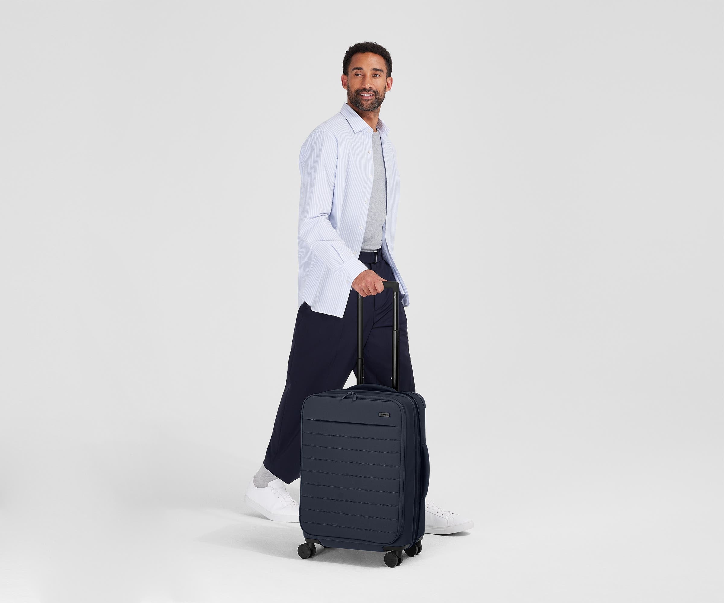 Navy Blue Softside Bigger Carry On Luggage - Lightweight Expandable Suitcase for Travel, Business Trips & Weekend Getaways
