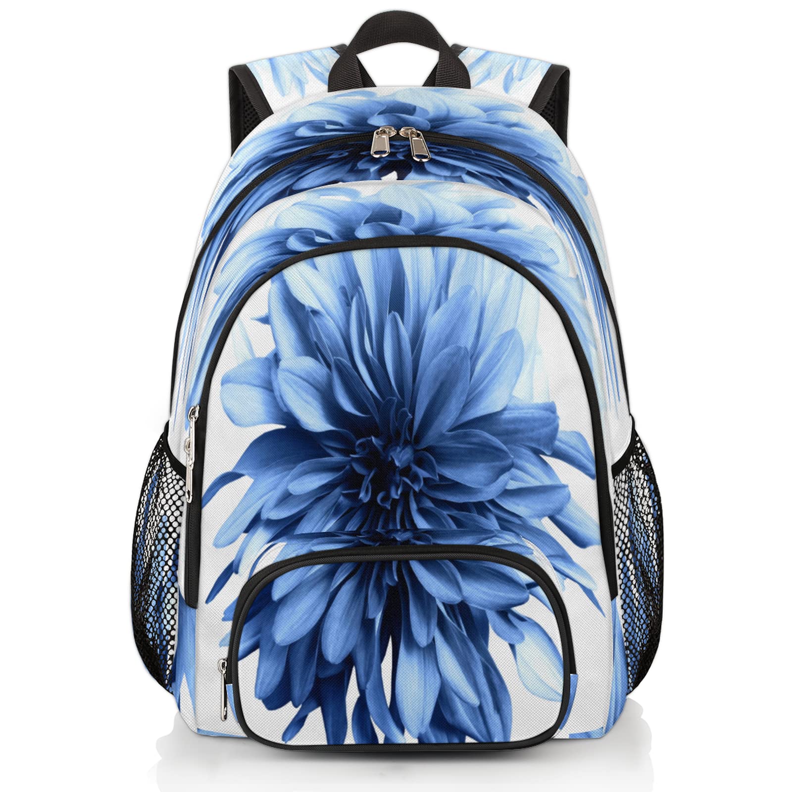 Blue Flowers Dahlias Backpack for School, Travel & Hiking - Lightweight Laptop Bookbag for Teens & College Students - Perfect for Daily Commute, Gym & Casual Outings