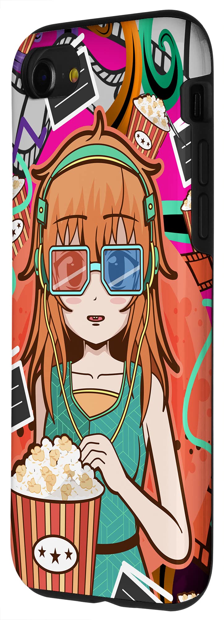 iPhone SE (2020) / 7 / 8 Kawaii Anime Girl Popcorn 3D Glasses Phone Case - Perfect for Movie Nights, Anime Conventions & Cosplay Events
