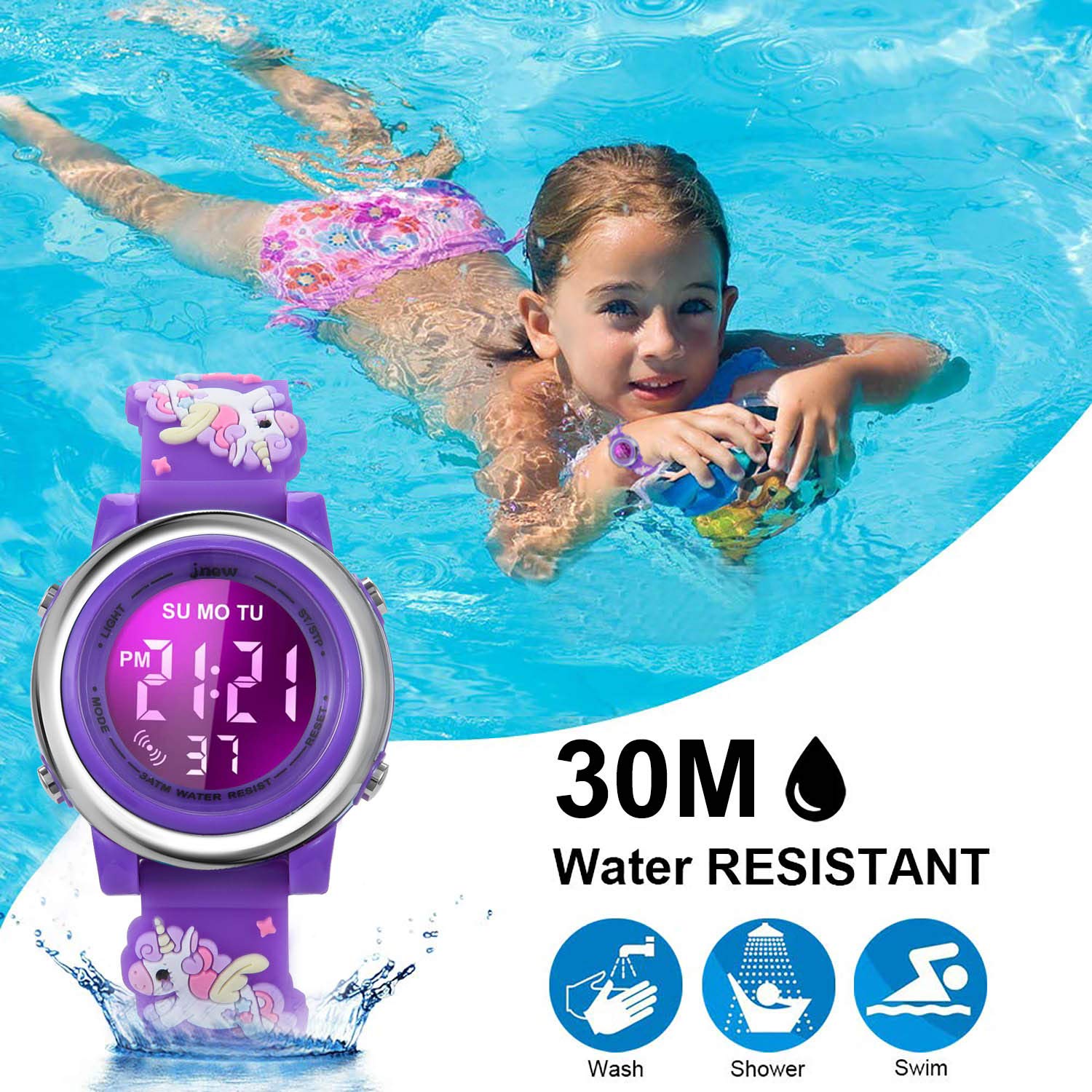 **Cofuo Girls Digital Watch for Kids Age 3-12 - 3D Cartoon Waterproof LED Sports Watch with Luminous Display, Alarm & Stopwatch - Perfect Gift for Outdoor Play, School & Daily Use**