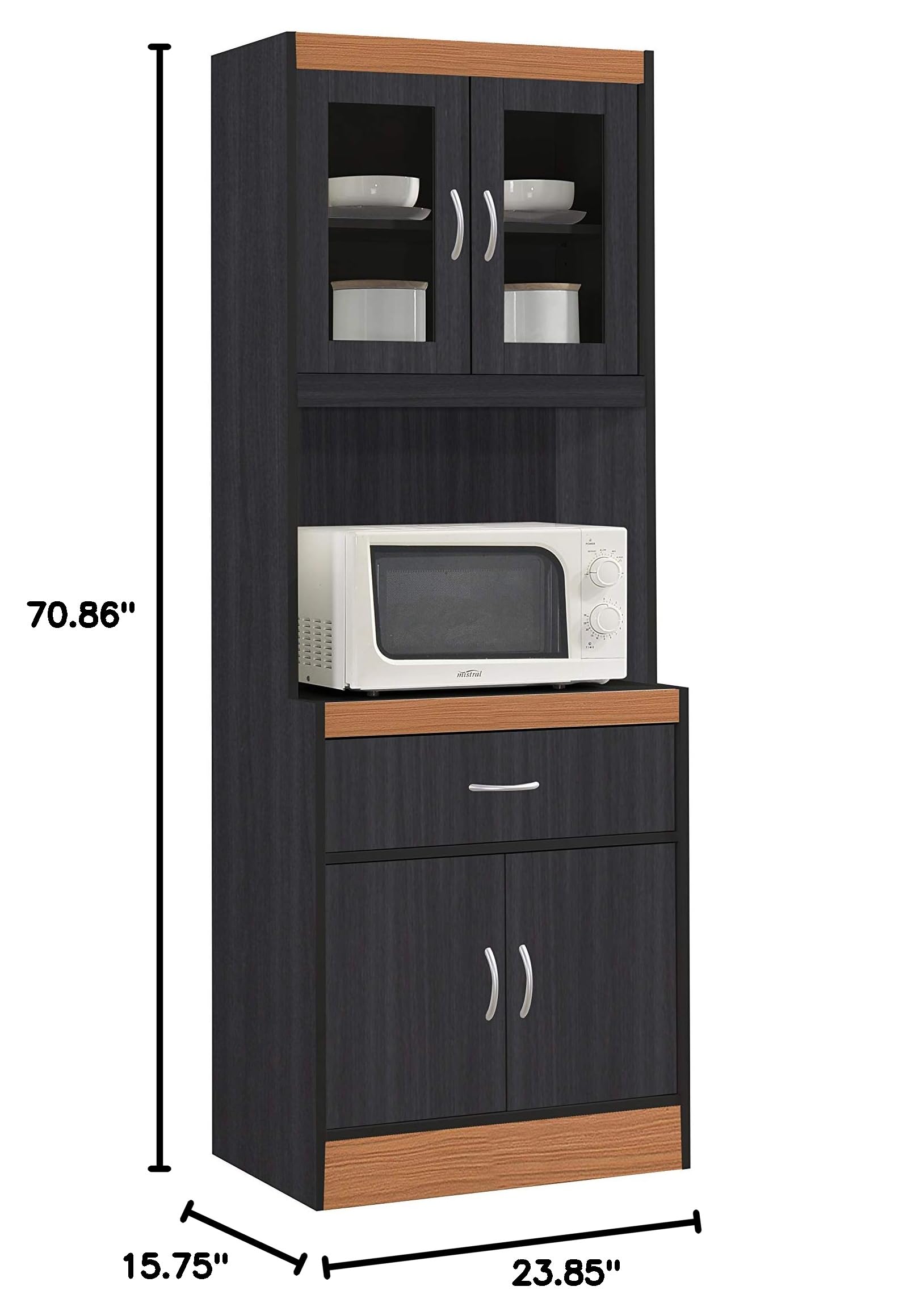 Hodedah Black Beech China Cabinet - Elegant Display Storage for Dining Room, Kitchen, or Living Room - Perfect for Showcasing Fine China, Glassware, and Collectibles