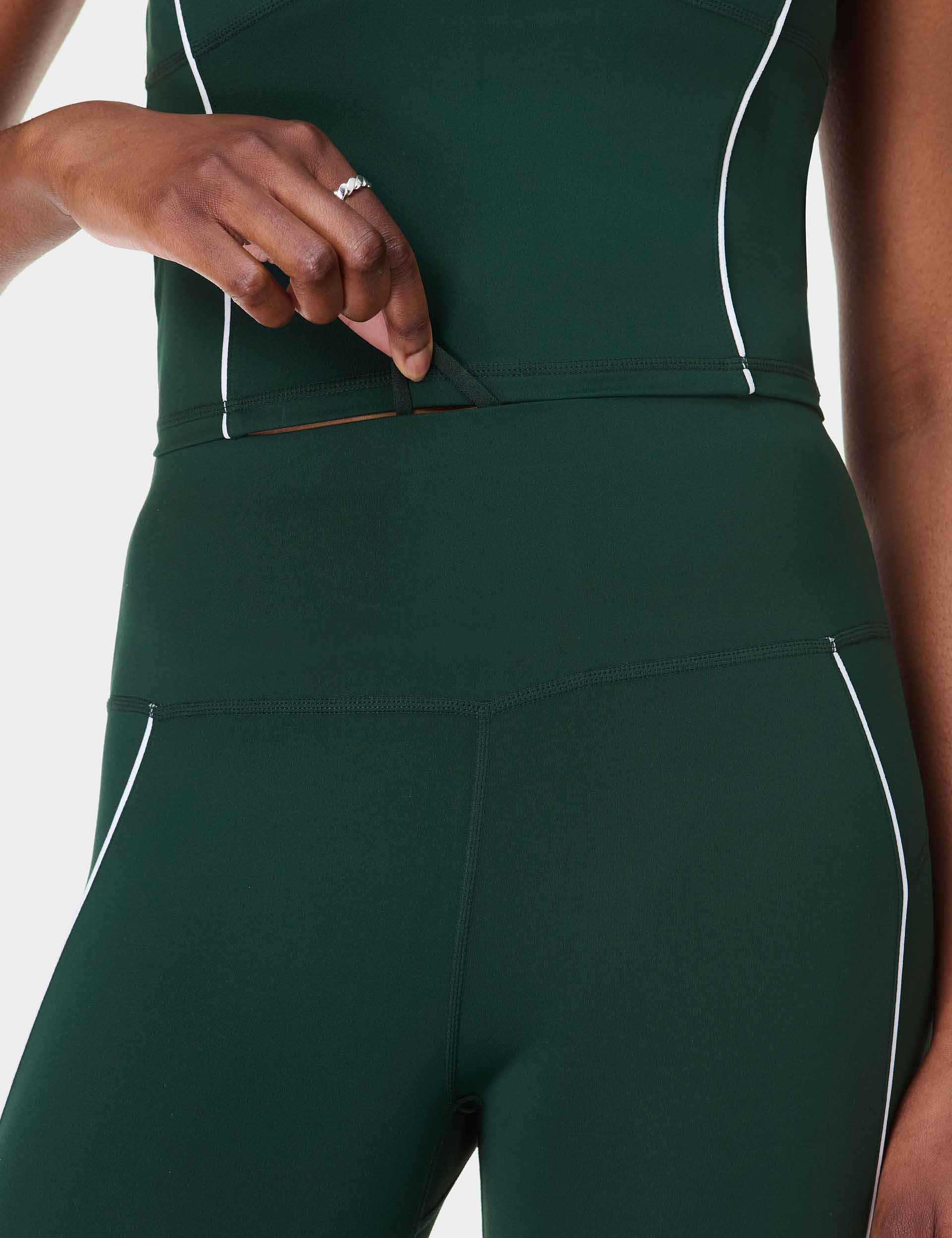 All Day Active Contrast Piping 7/8 Leggings for Women - Cedar Green | Yoga, Running & Gym Workouts